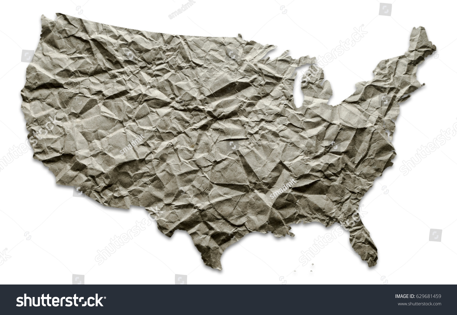 Crumpled Paper Map Usa Isolated - Stock Photo Crumpled Paper Map Of Usa Isolated On The White Background 629681459