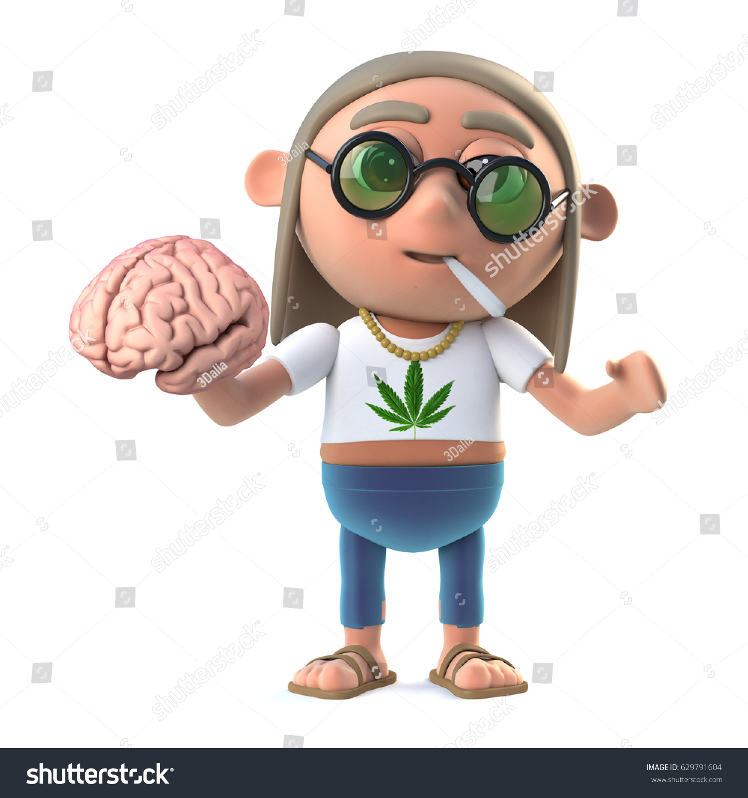 3d Render Funny Cartoon Hippie Stoner Stock Illustration 629791604 ...