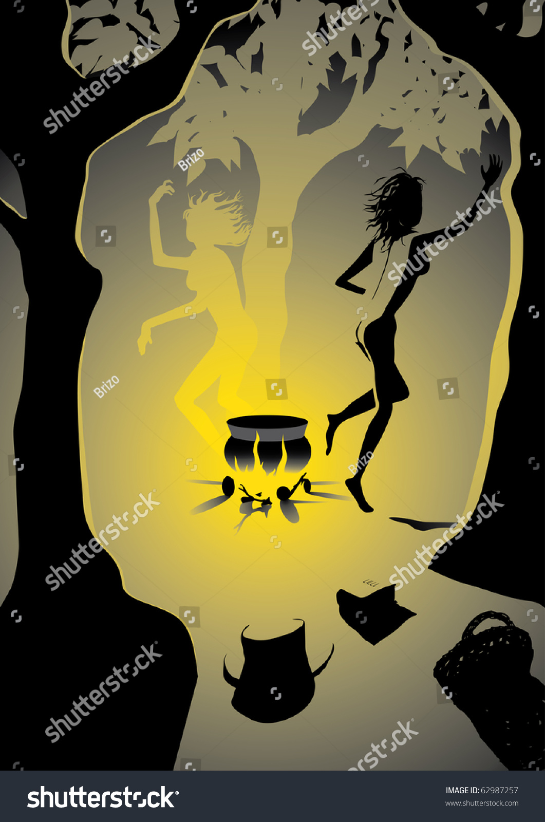 Naked Witches Dance Around Fire Woods 库存矢量图免版税 Shutterstock