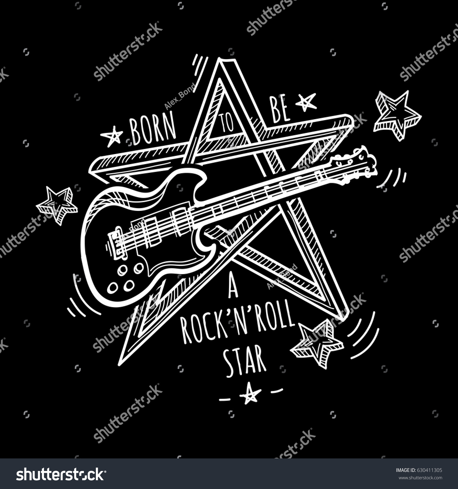 Rock Star Handdrawn Black White Musical Stock Vector (Royalty Free ...