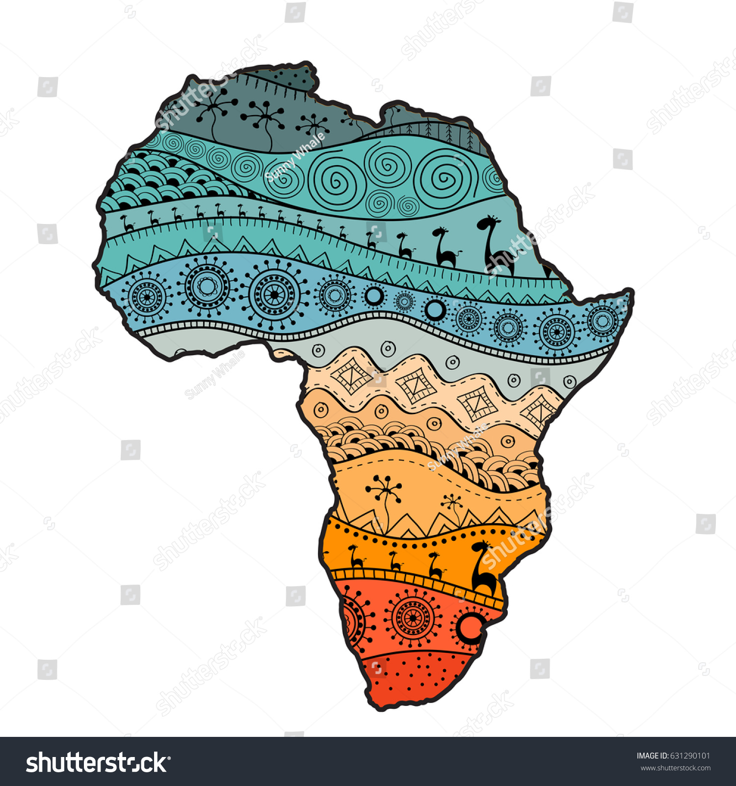 Textured Map Africa Handdrawn Ethno Pattern Stock Illustration ...