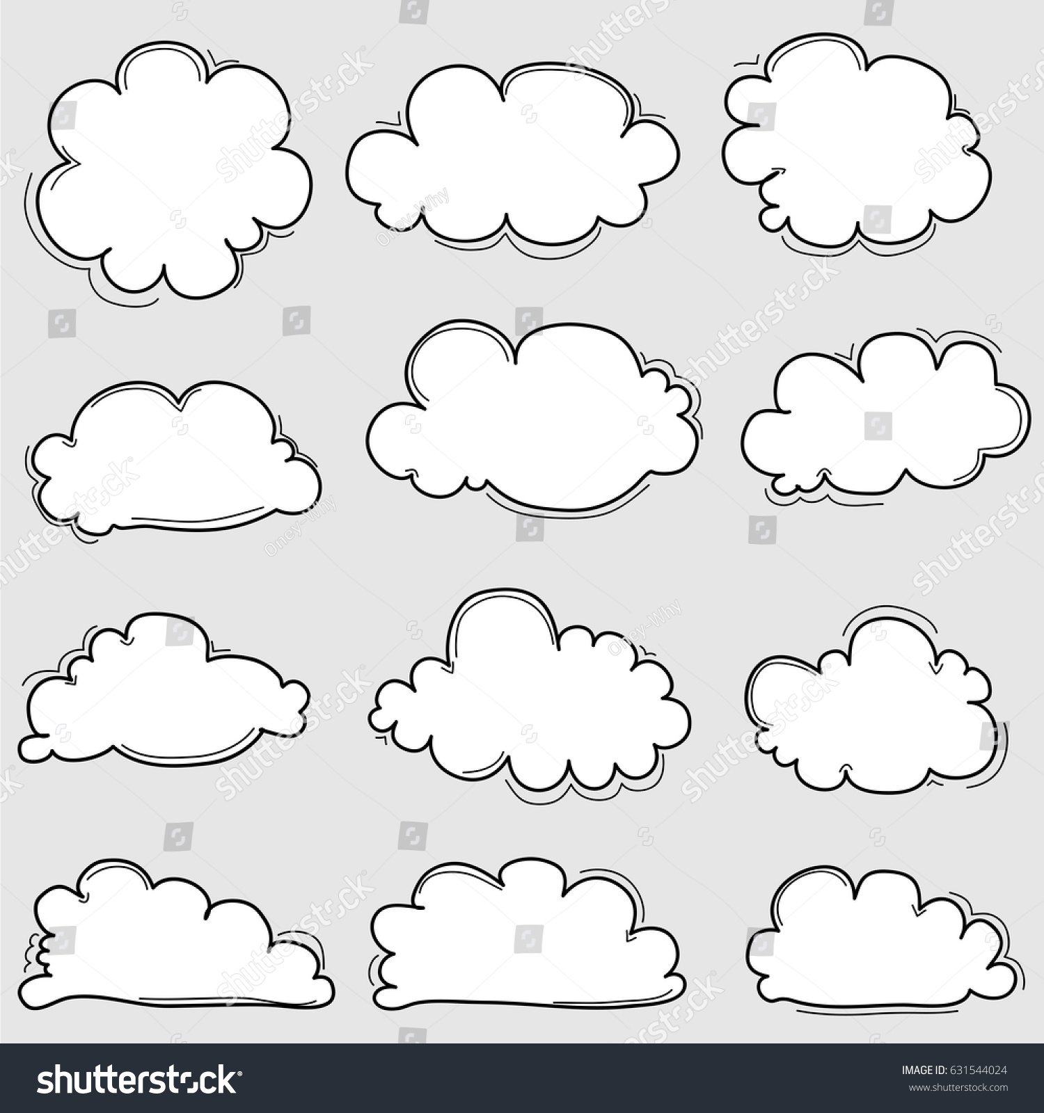 Hand Drawn Clouds Set Stock Vector (Royalty Free) 631544024 | Shutterstock