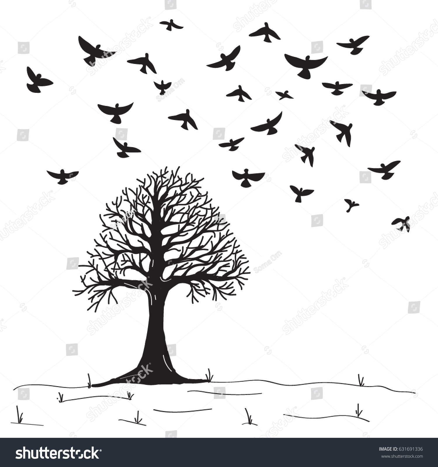 simple tree and bird silhouettes