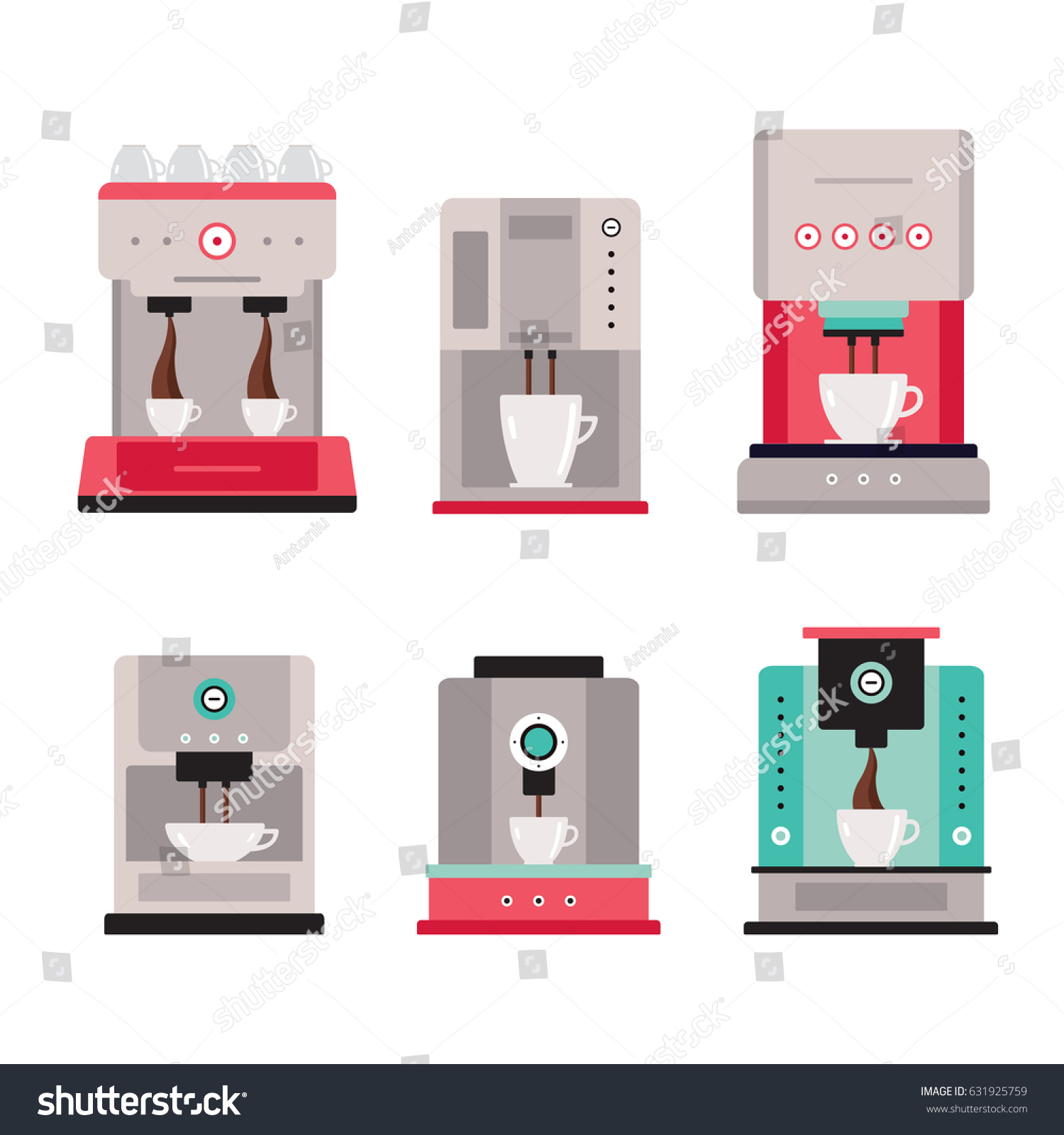 Colorful Coffee Machine Set Isolated On Stock Vector (Royalty Free ...