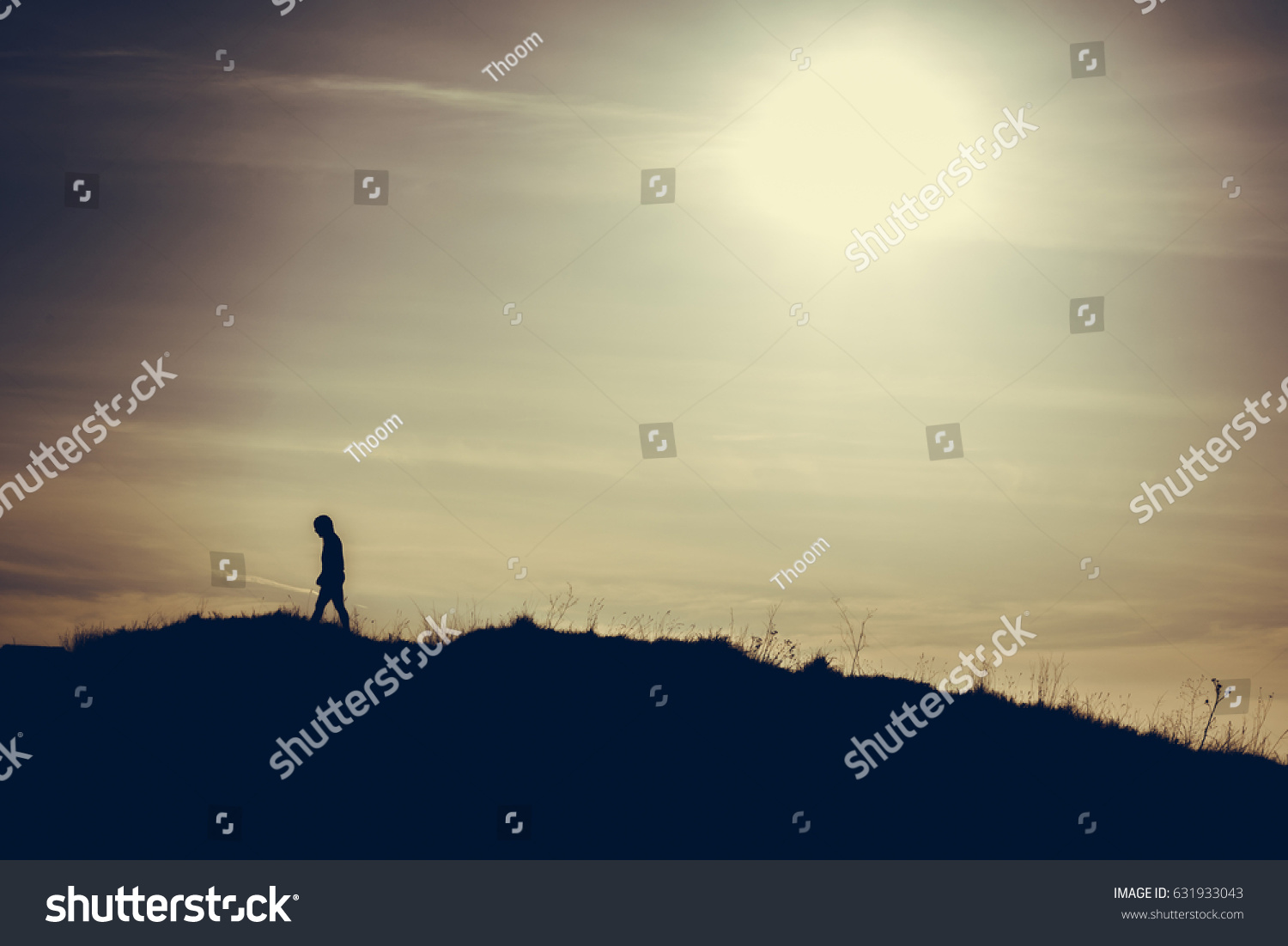 Man Walking Away Sun On Hill Stock Photo 631933043 | Shutterstock