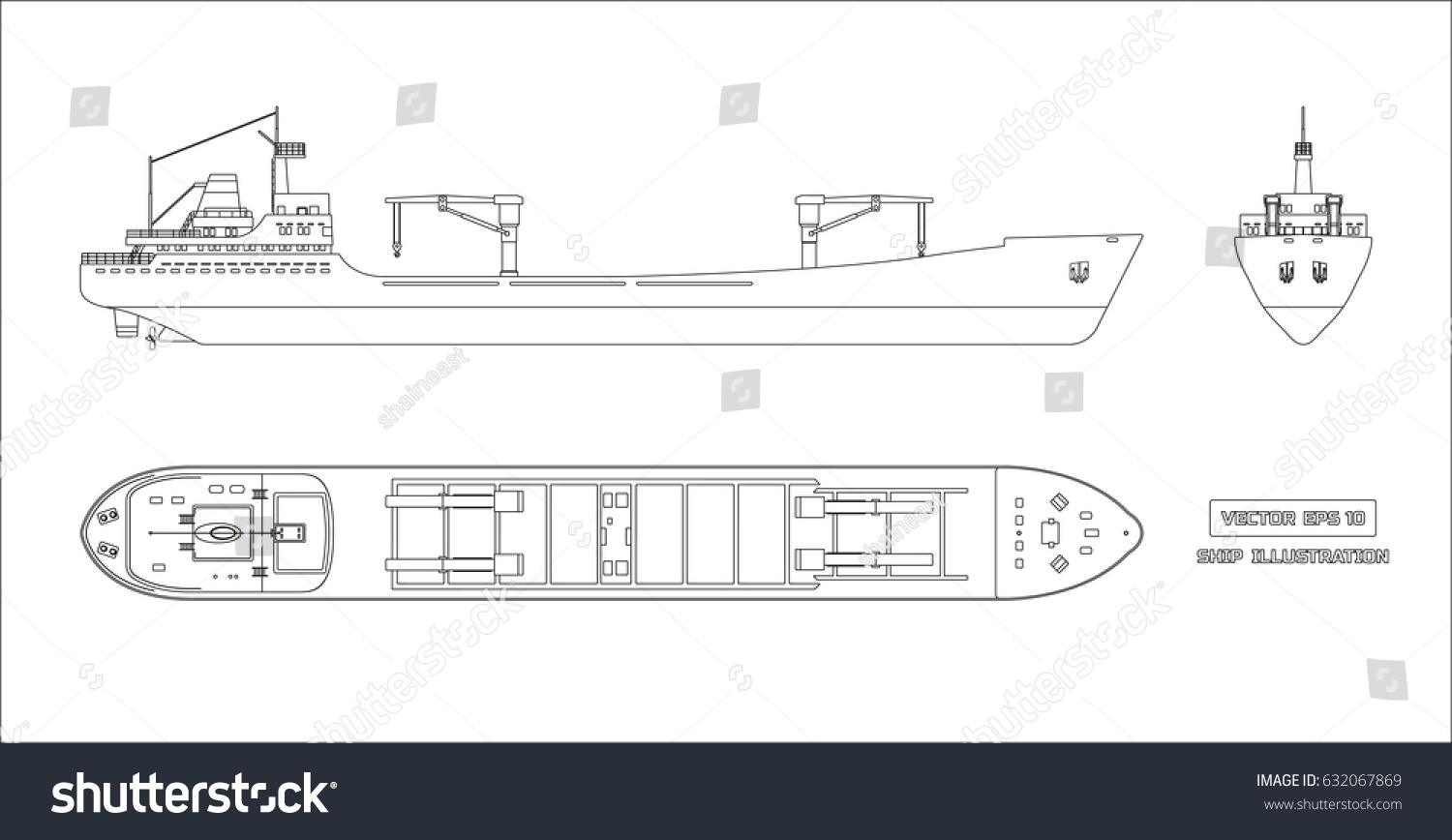 Outline Drawing Cargo Ship On White Stock Vector (Royalty Free ...