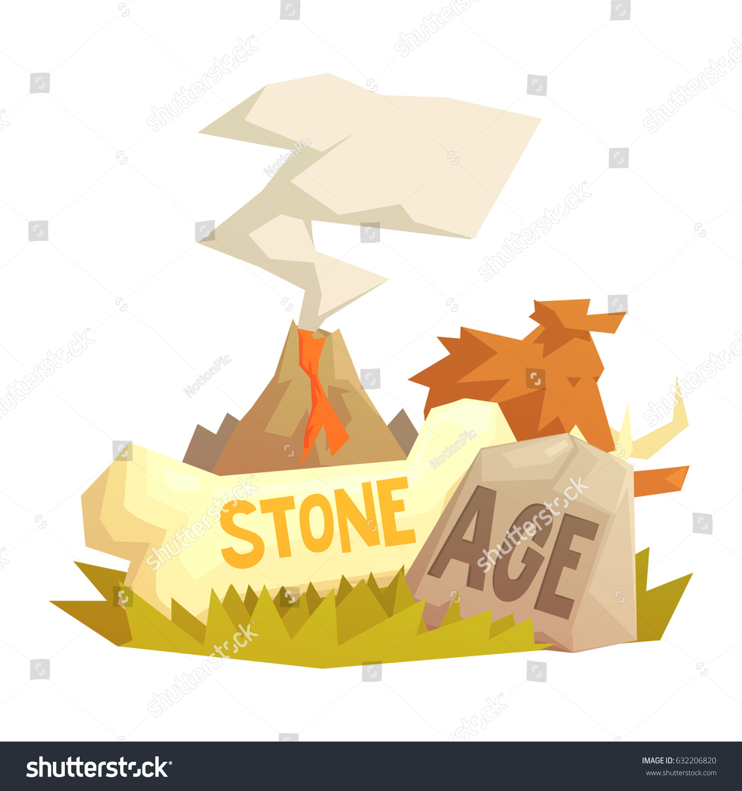 Stone Age Elements Volcanic Eruption Mammoth Stock Vector (Royalty Free ...