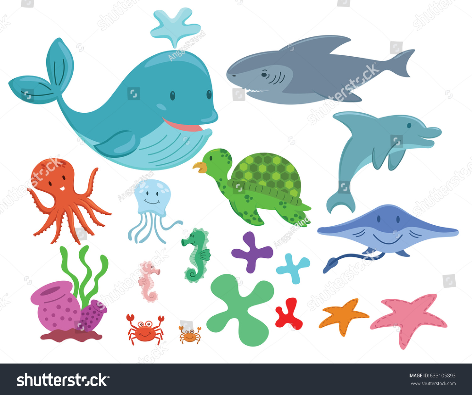 Sea Animals Cartoon Set Stock Vector (Royalty Free) 633105893 ...