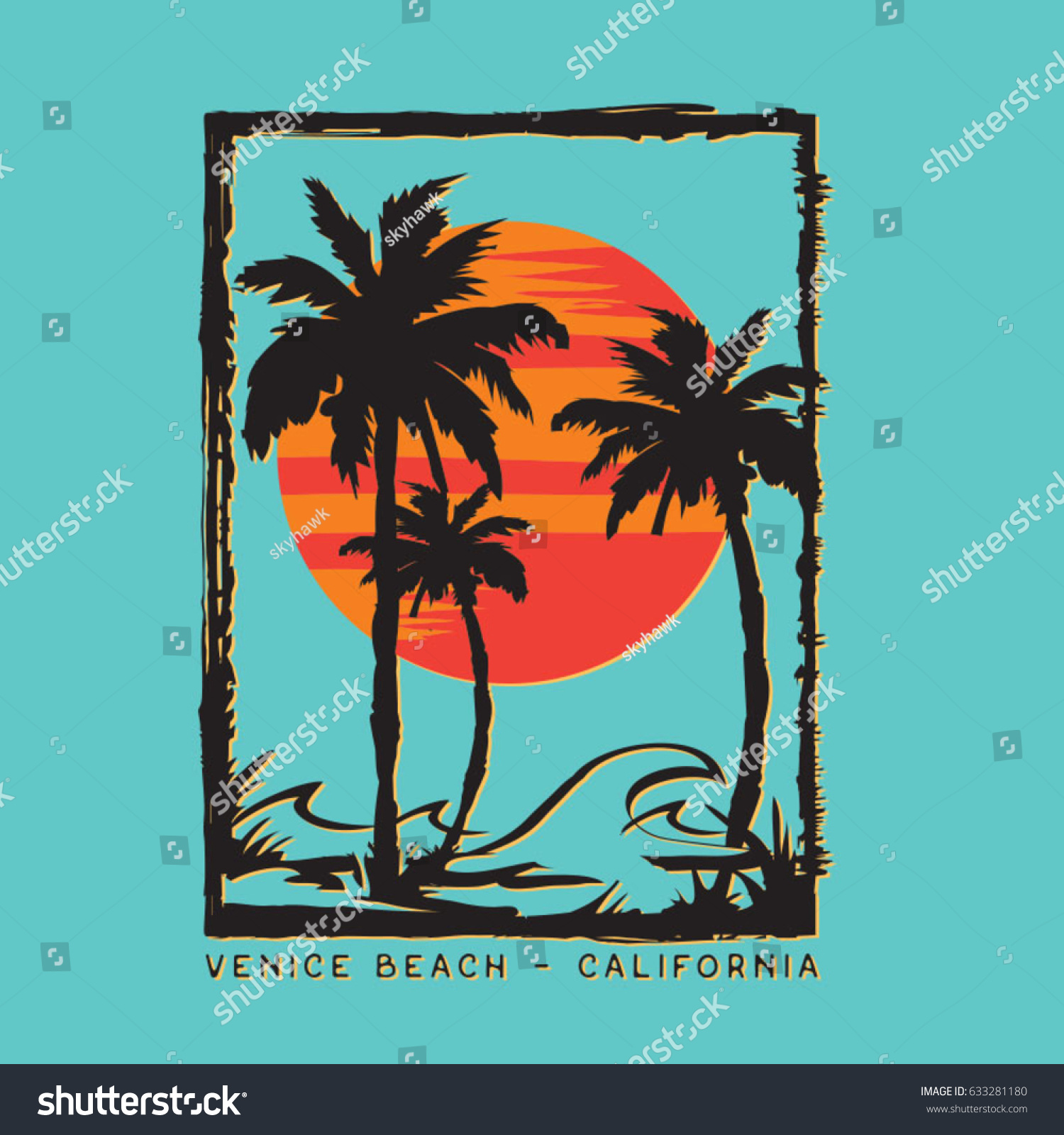 California Palm Illustration Typography Tee Shirt Stock Vector (Royalty ...