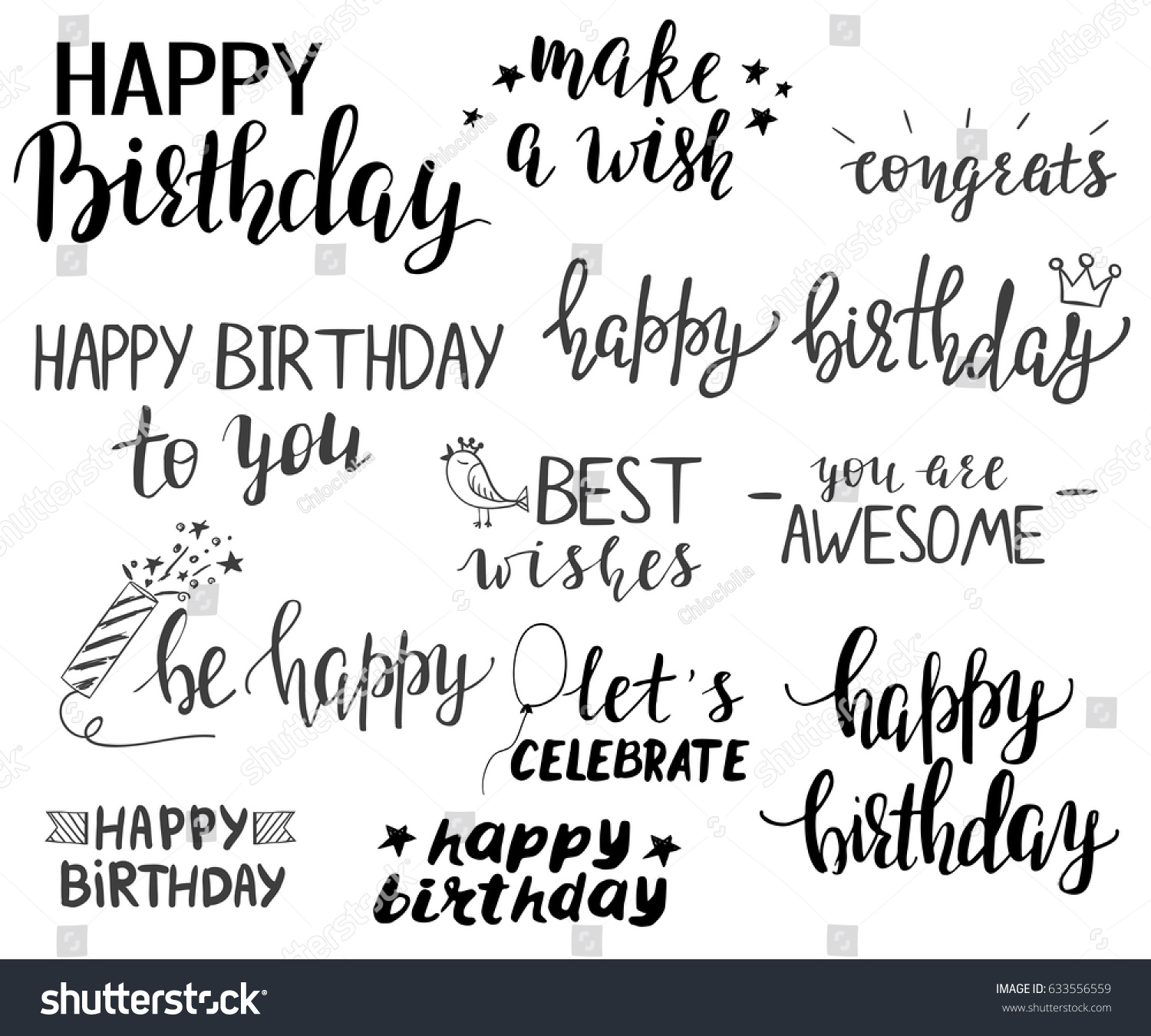 Happy Birthday Lettering Set Phrases Small Stock Vector (Royalty Free ...