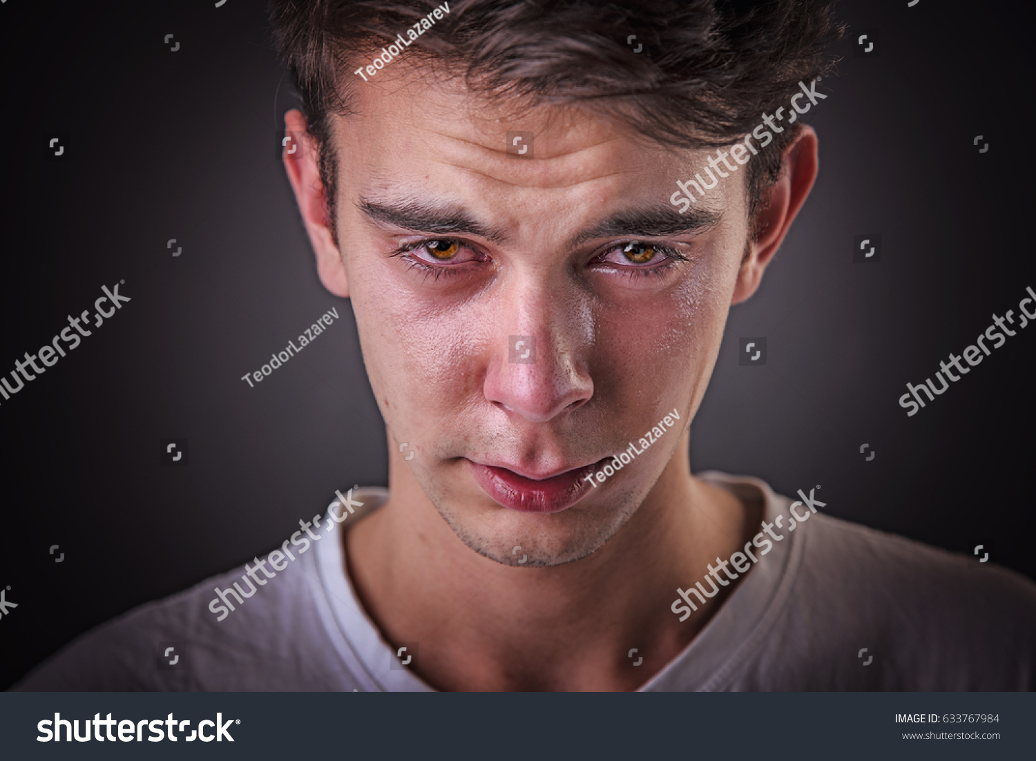 Emotional Portrait Young Man Crying Shedding Stock Photo 633767984 ...