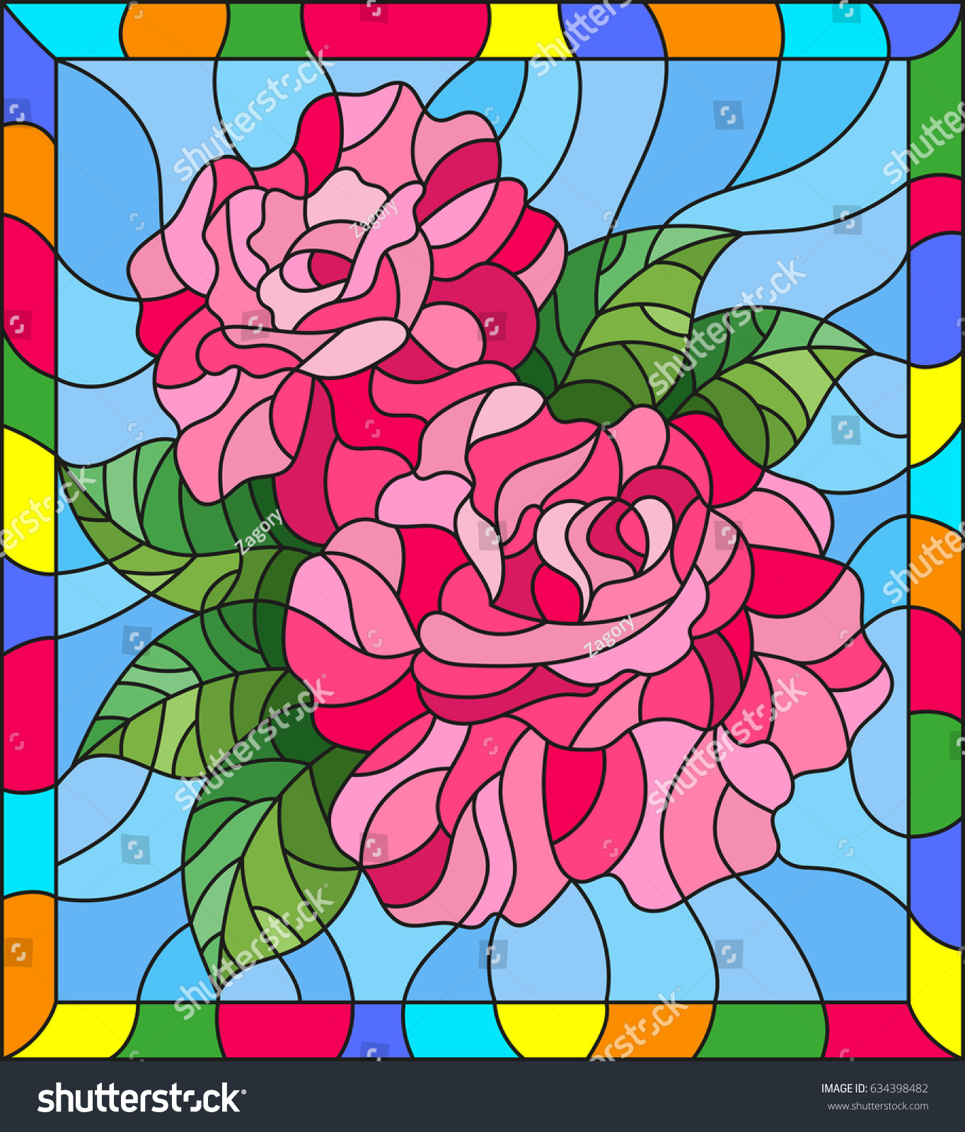 Illustration Stained Glass Style Flowers Leaves Stock Vector (Royalty ...