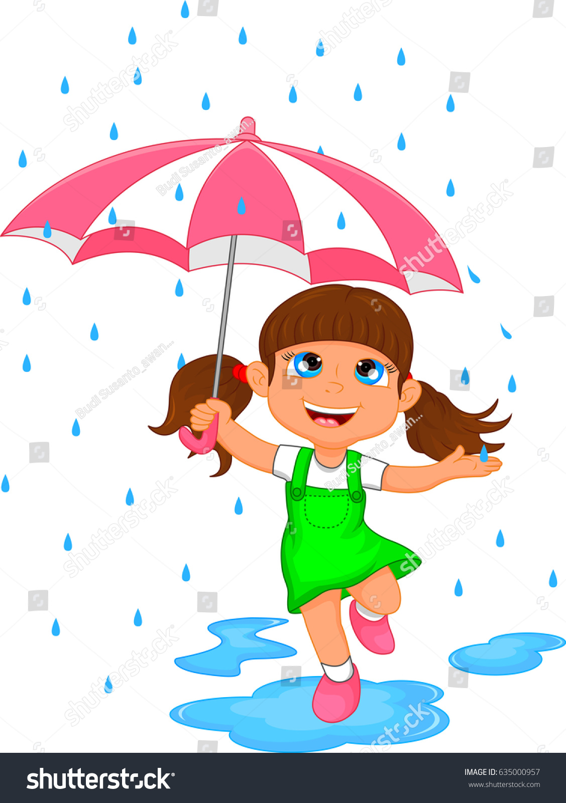 Happy Girl Rain Umbrella Stock Vector (Royalty Free) 635000957 ...