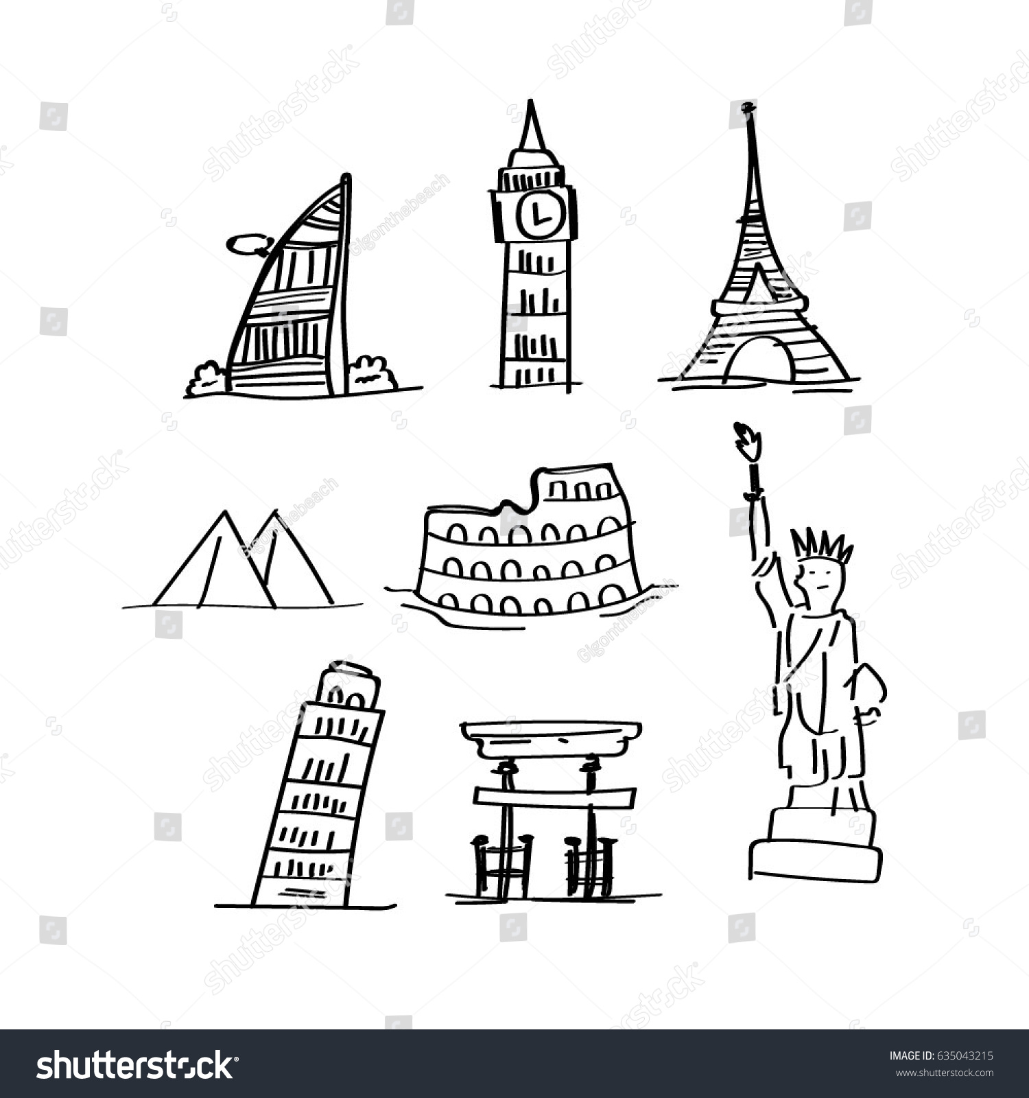 Landmarks Travel Doodles Stock Vector (Royalty Free) 635043215 ...