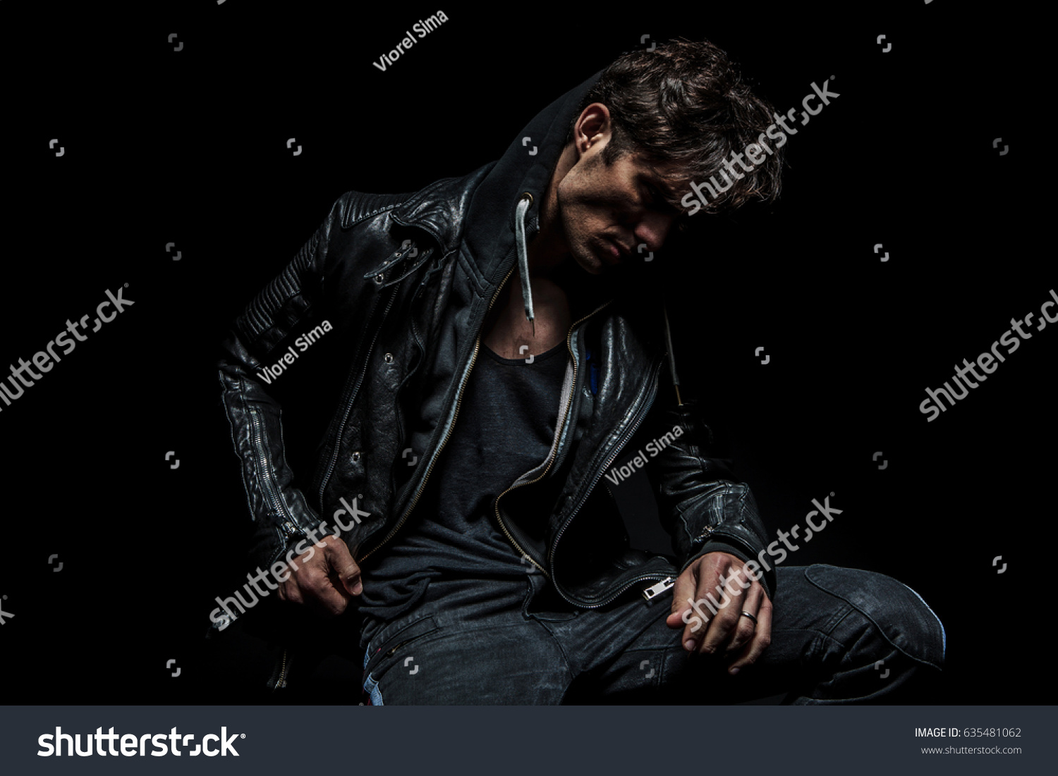 Side View Man Wearing Hoodie Leather Stock Photo 635481062 | Shutterstock