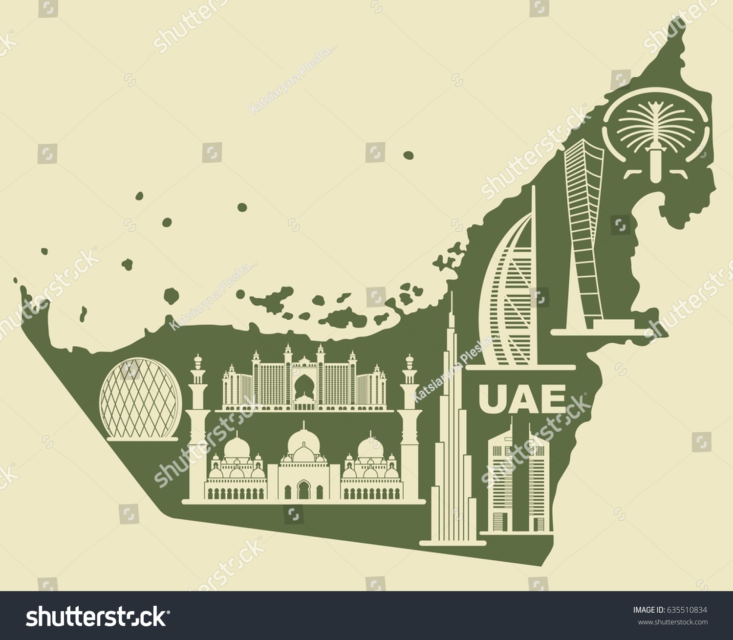 Map Uae Silhouettes Buildings Dubai Stock Vector (Royalty Free ...