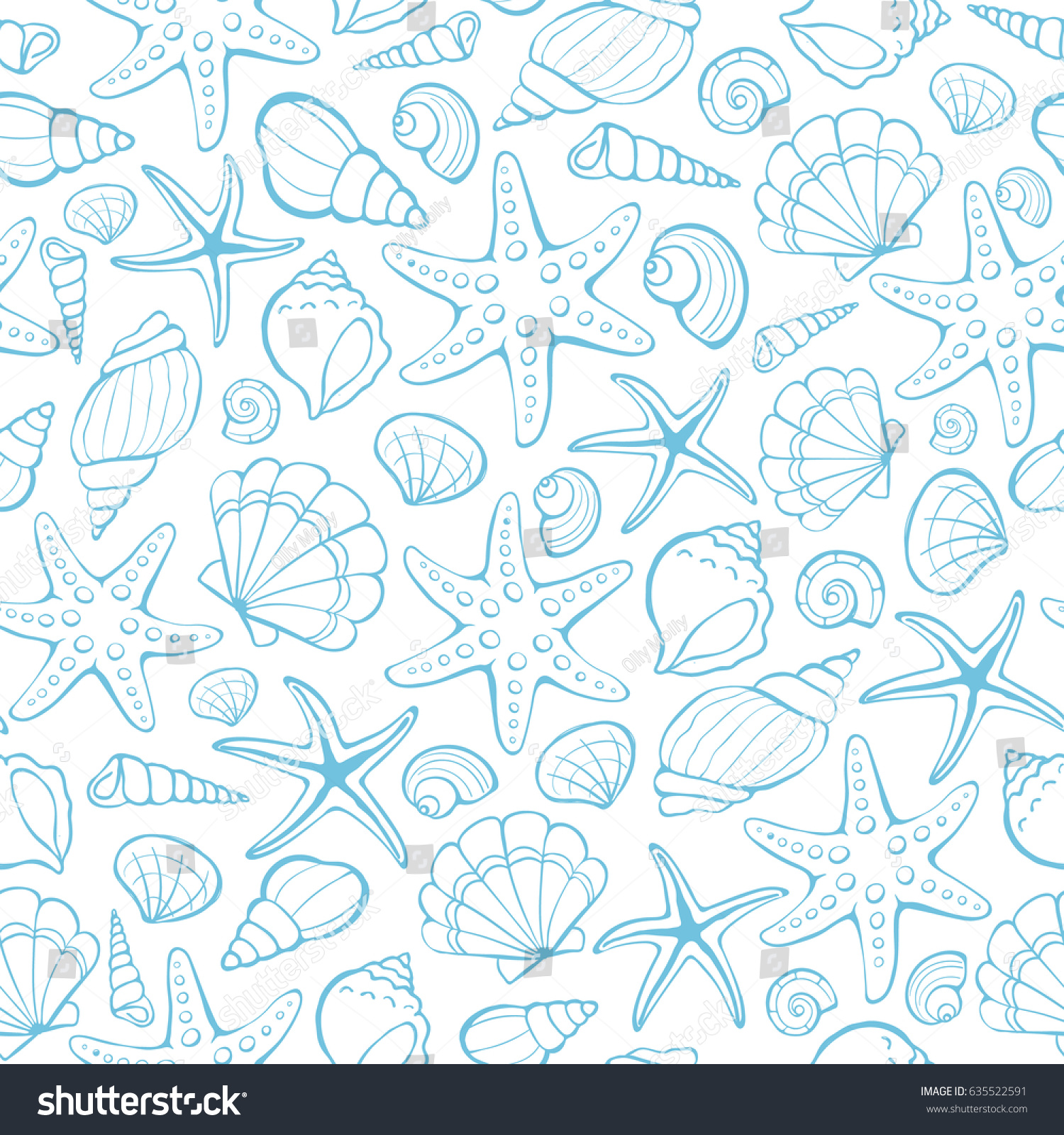 Seamless Background Hand Drawn Sea Shells Stock Vector (Royalty Free ...