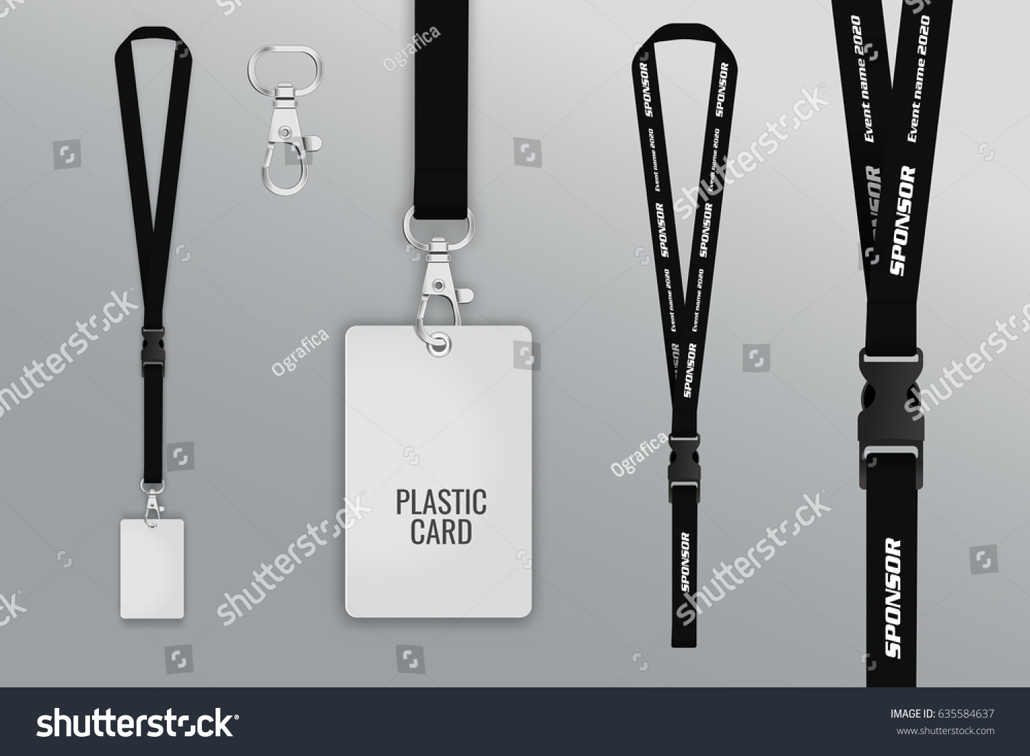 Set Lanyard Badge Metal Piece Plastic Stock Vector (Royalty Free ...