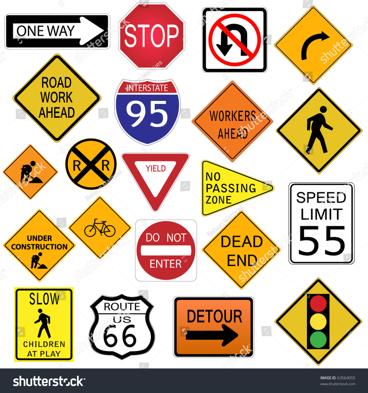 Image Various Road Signs Isolated On Stock Vector (Royalty Free ...