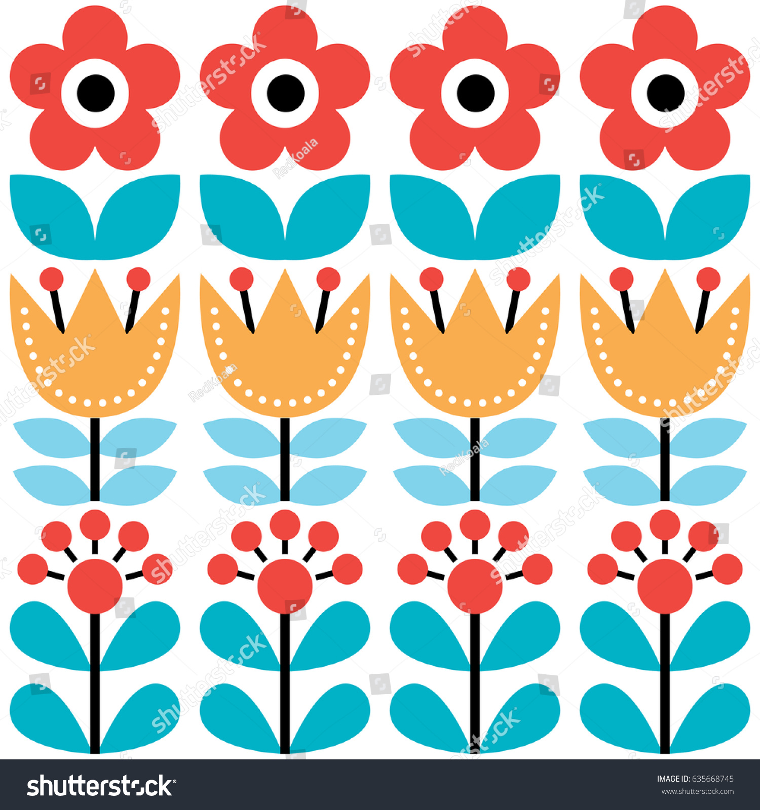 Scandinavian Seamless Pattern Swedish Folk Art Wektor Stockowy Bez   Stock Vector Scandinavian Seamless Pattern Swedish Folk Art Design Retro Floral Background 635668745 