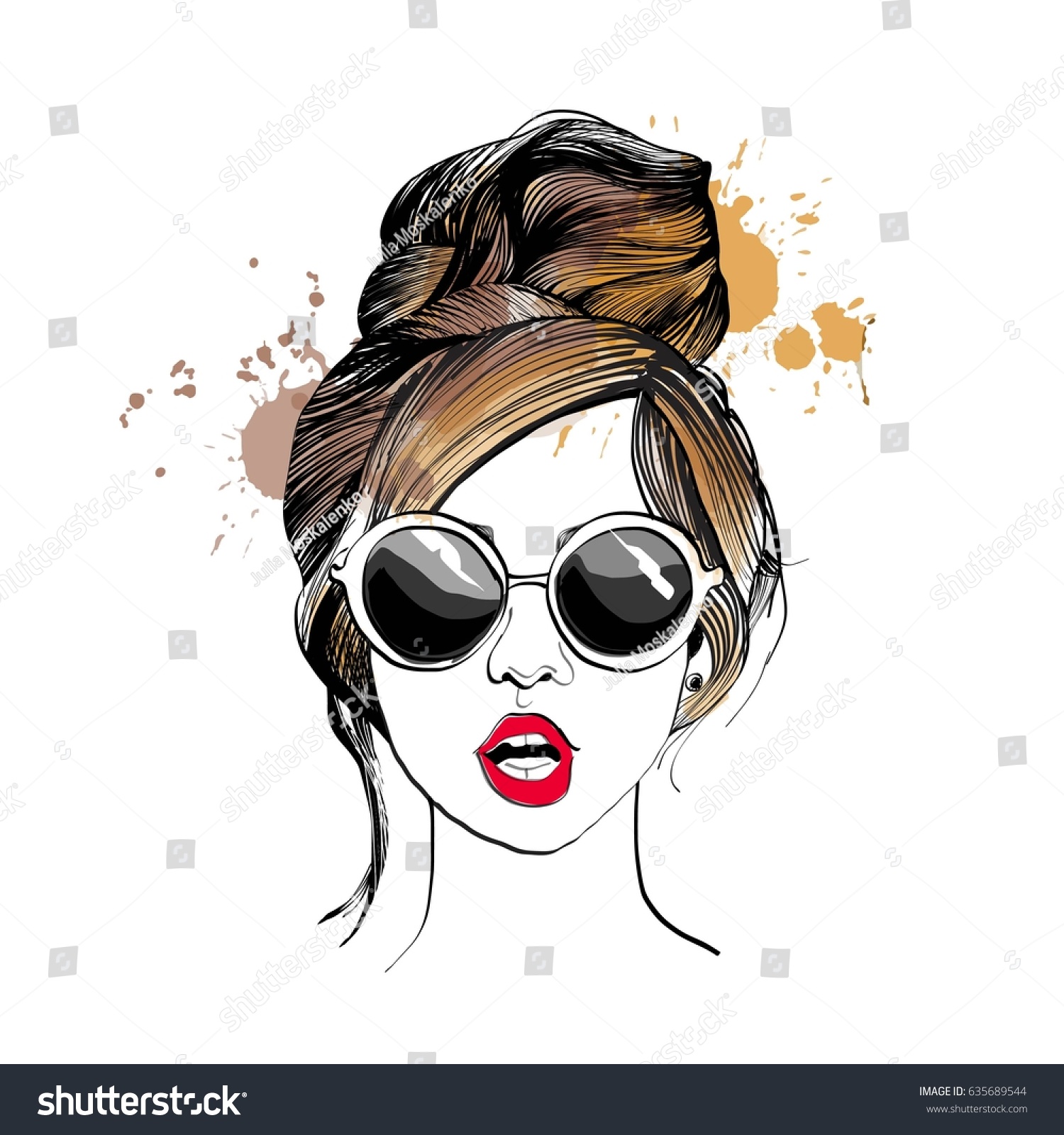 Рисунок девушка в очках с пучком