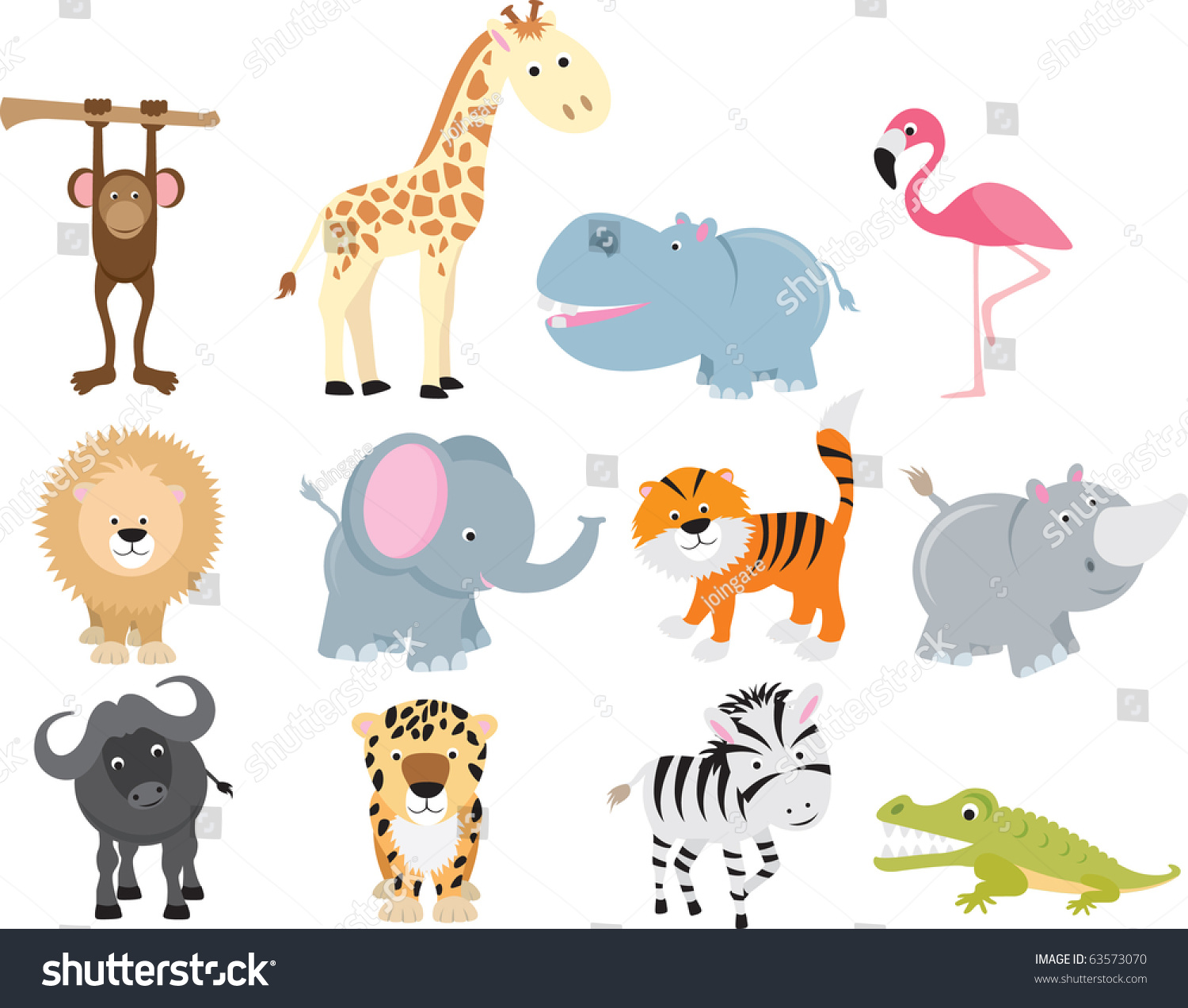 Set Animal Icons Cartoons Wild Animals Stock Vector (Royalty Free ...