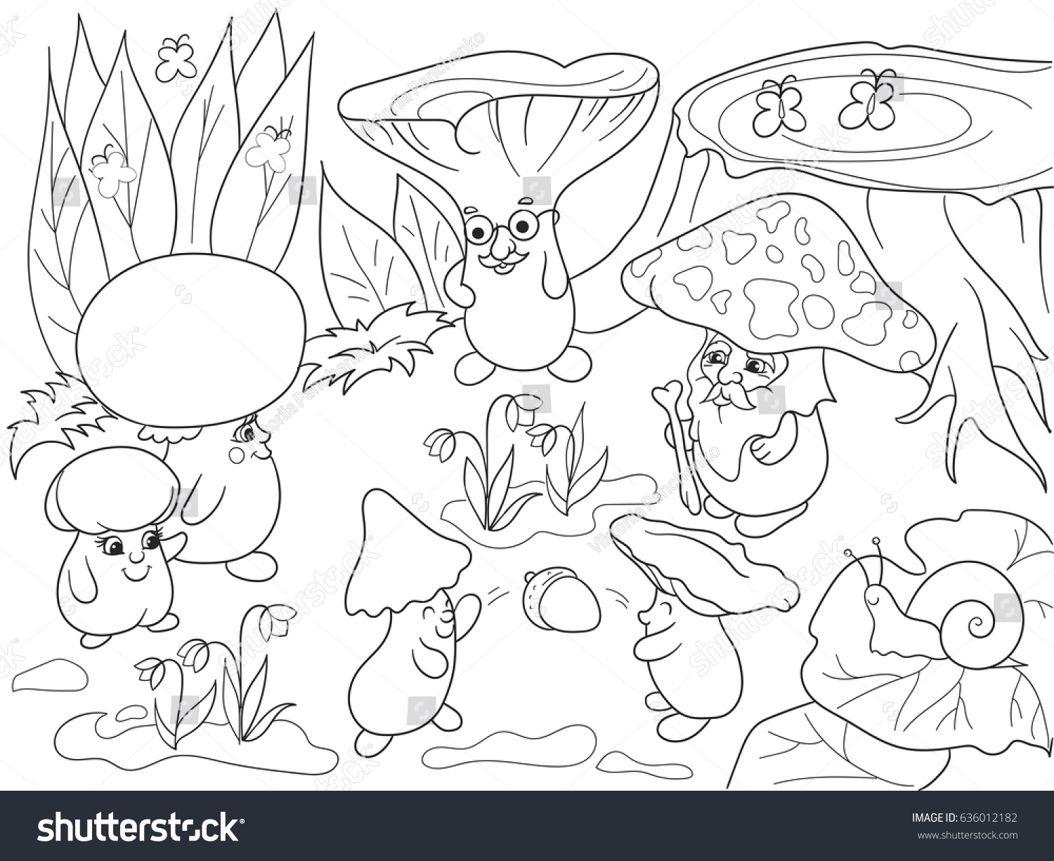 Раскраска Поляна с грибами и ягодами