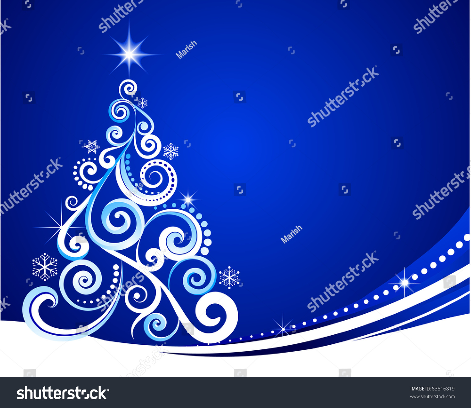 Blue Christmas Template Swirly Tree Stock Vector (Royalty Free ...