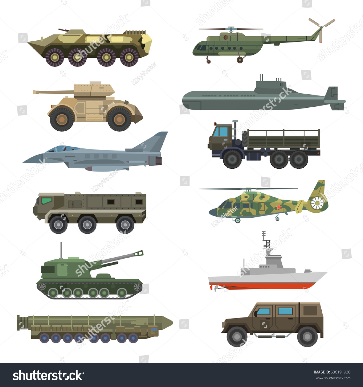 Military Technic Transport Equipment Armor Flat Stock Vector (Royalty ...