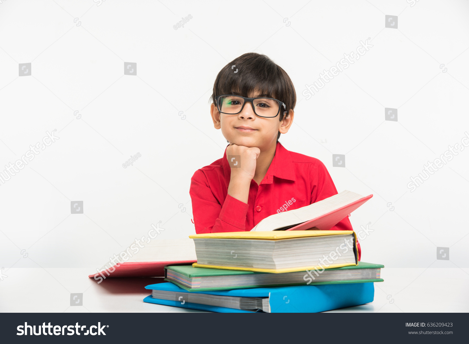 Cute Little Indianasian Boy Reading Book Stock Photo 636209423 ...