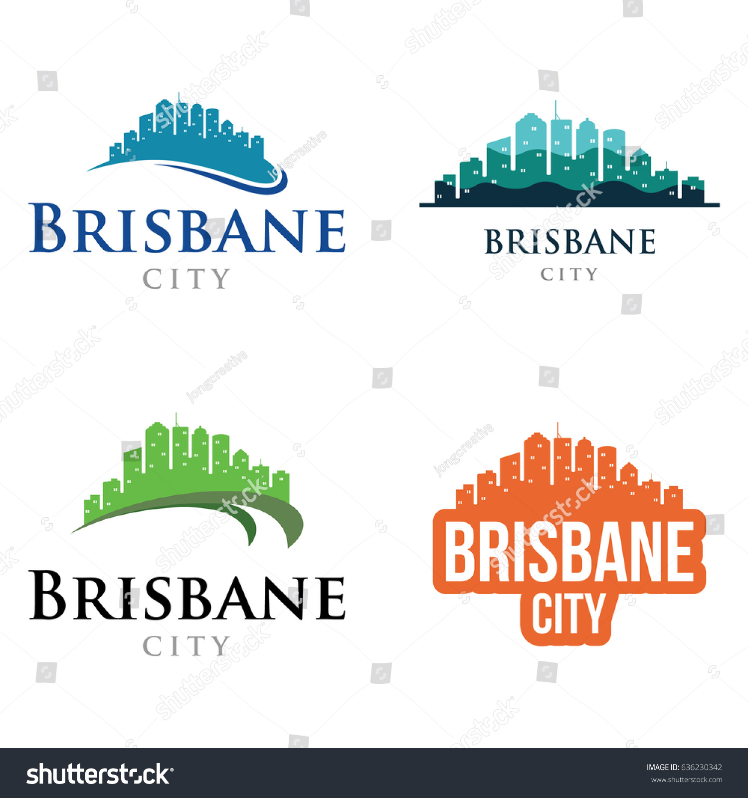 Brisbane Skyline Landscape Silhouette Travel Logo Stock Vector (Royalty ...