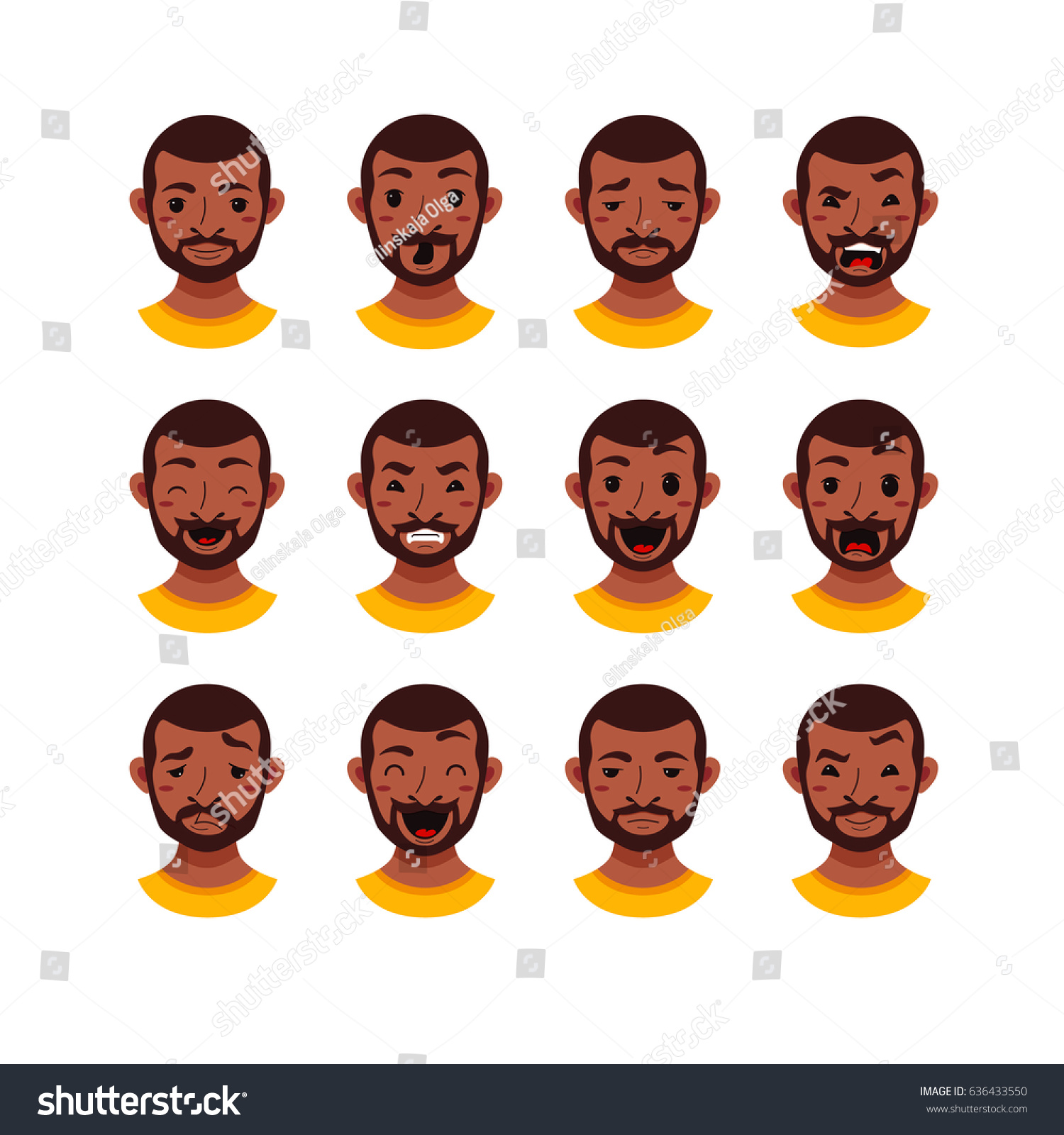 American African Men Facial Expression Isolated Stock Vector (Royalty ...