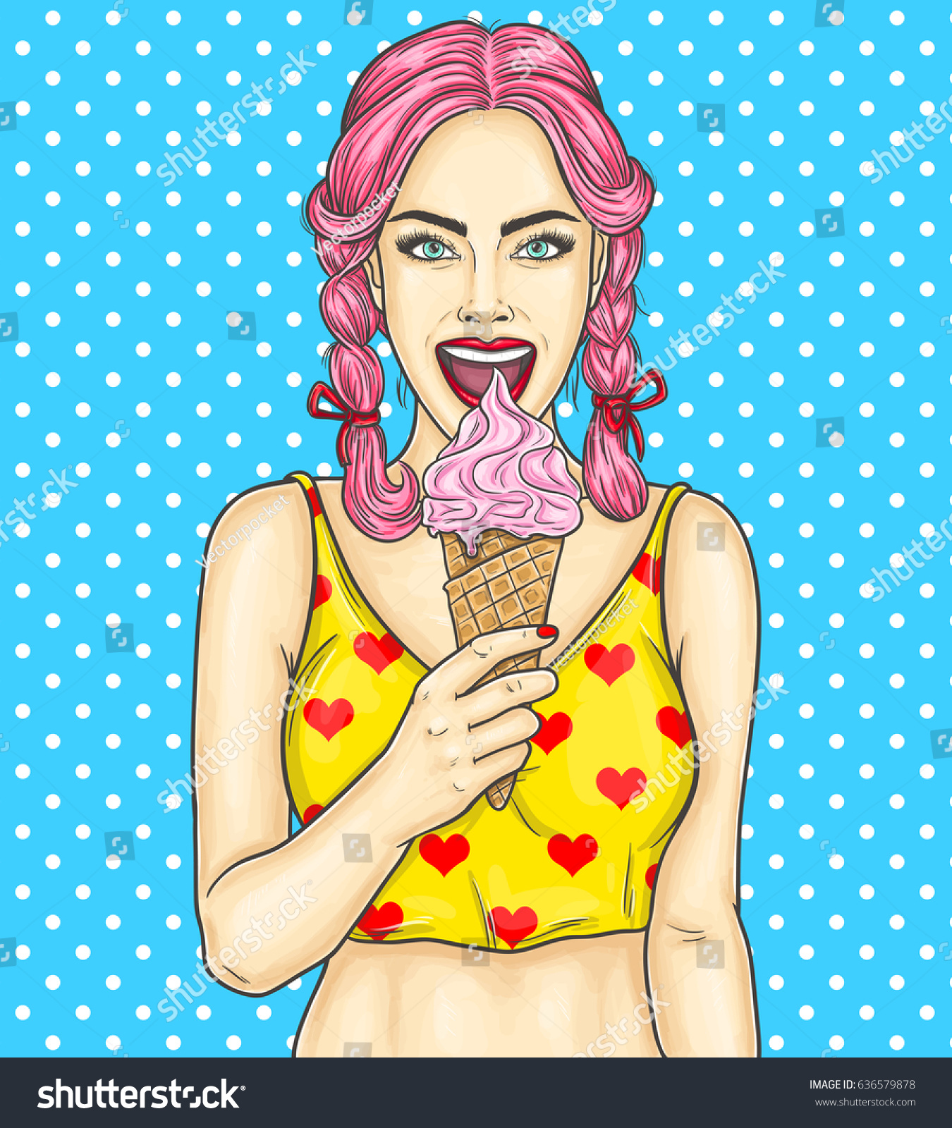 Pop Art Pin Illustration Young Sexy Stock Illustration 636579878 Shutterstock 