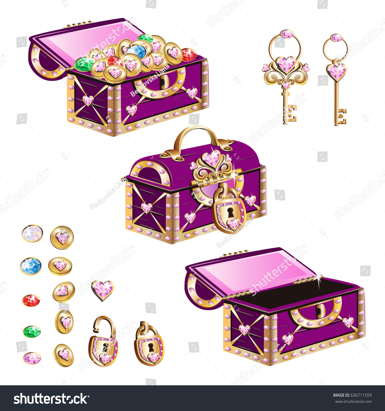 Vector Set Princess Treasure Chest Pink Stock Vector (Royalty Free