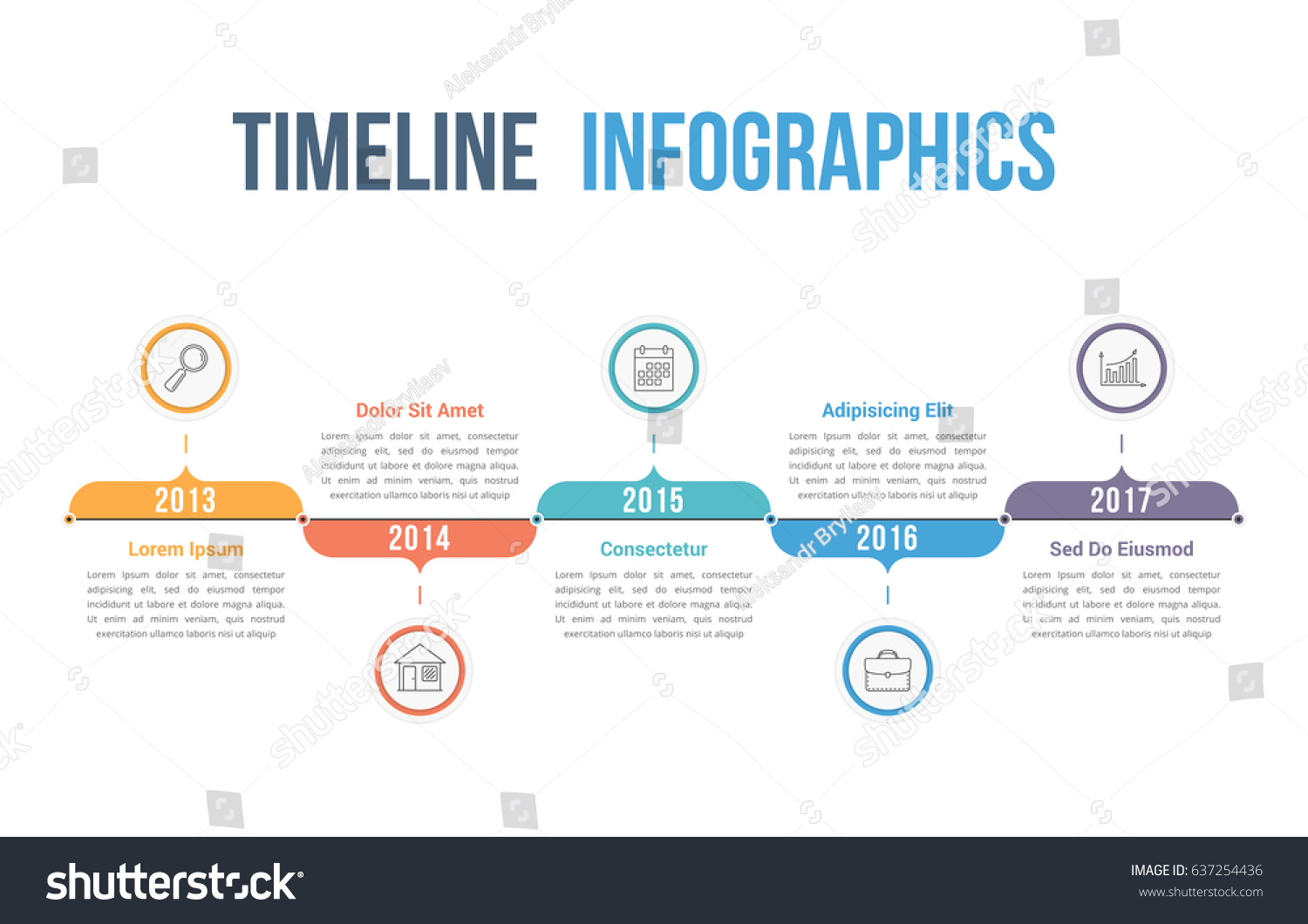 Horizontal Timeline Infographics Template Workflow Process Stock Vector ...