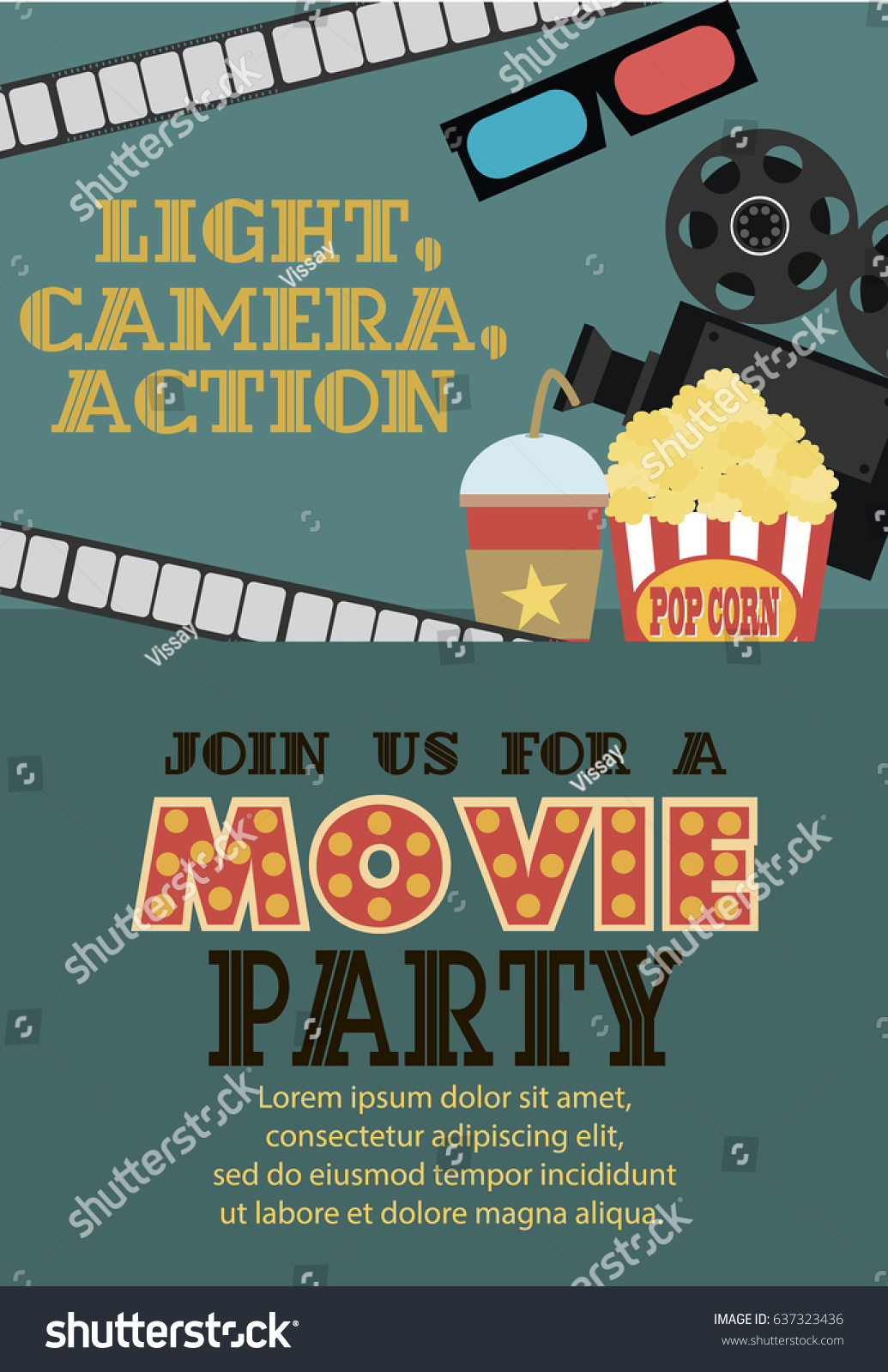 Movie Birthday Party Invitation Card Design Stock Vector (Royalty Free ...