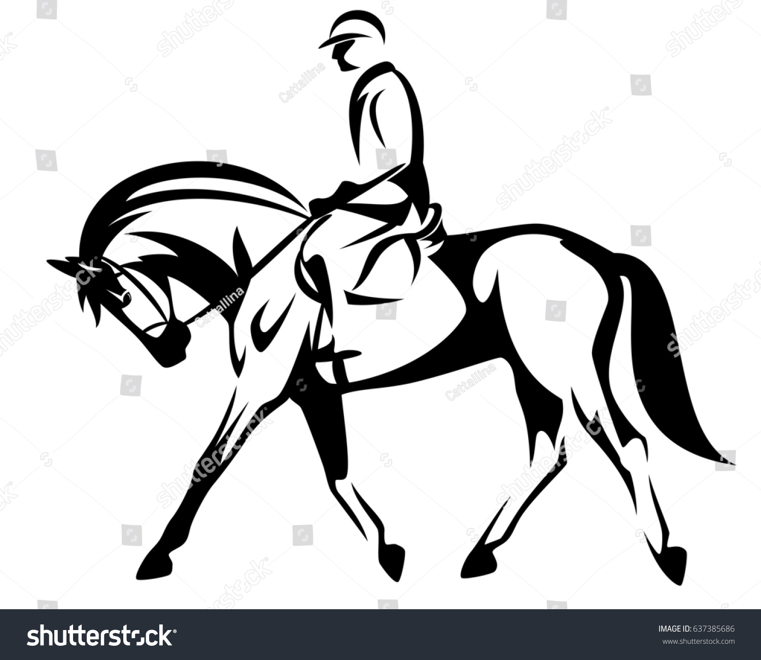 Horse Rider Side View Black White Stock Illustration 637385686 ...