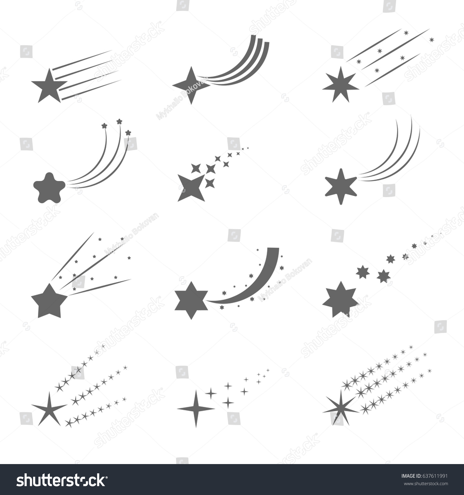 Shooting Star Icons Meteorite Comet Symbols Stock Vector (Royalty Free ...