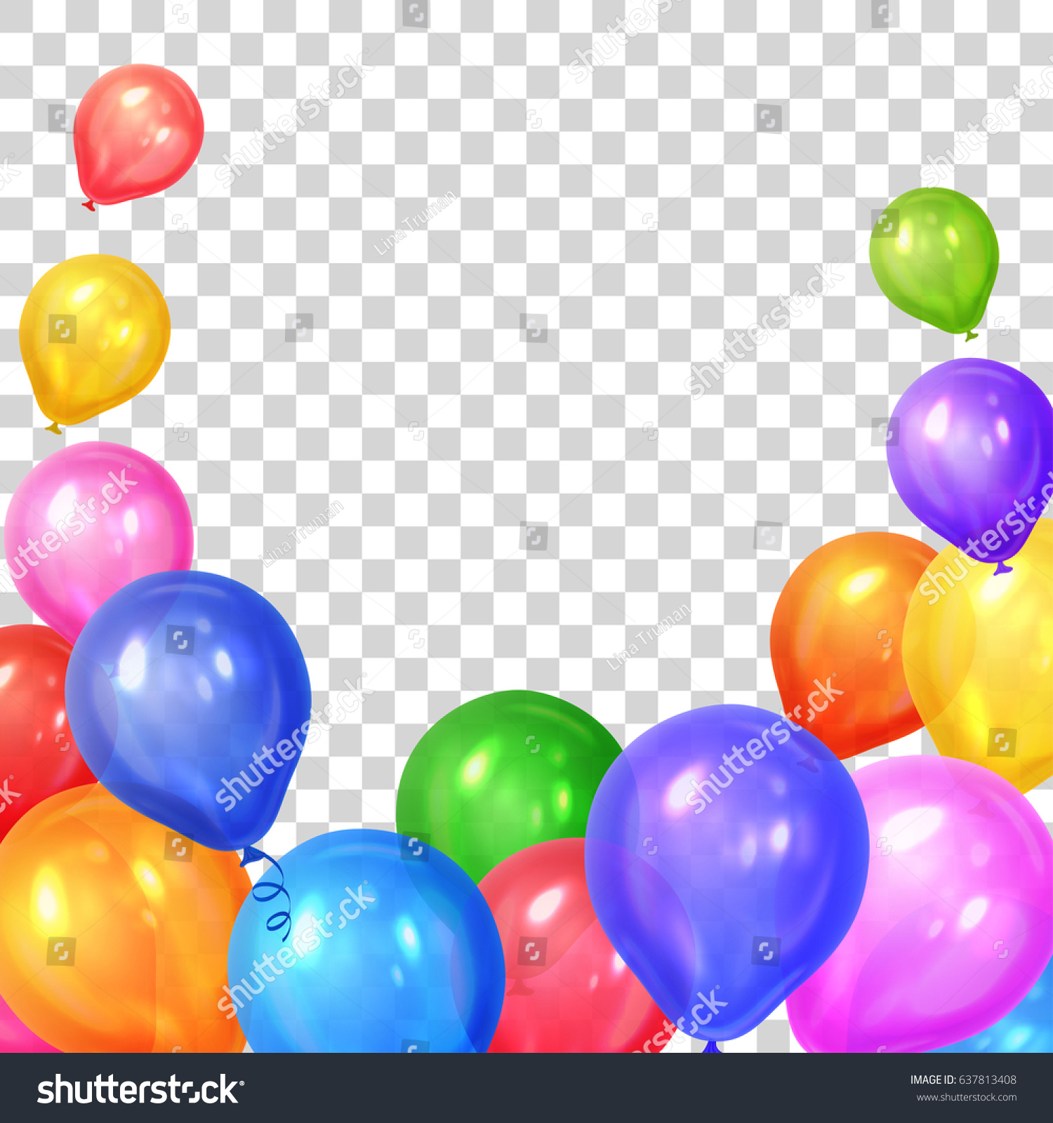 Border Realistic Colorful Helium Balloons Isolated Stock Vector Royalty Free