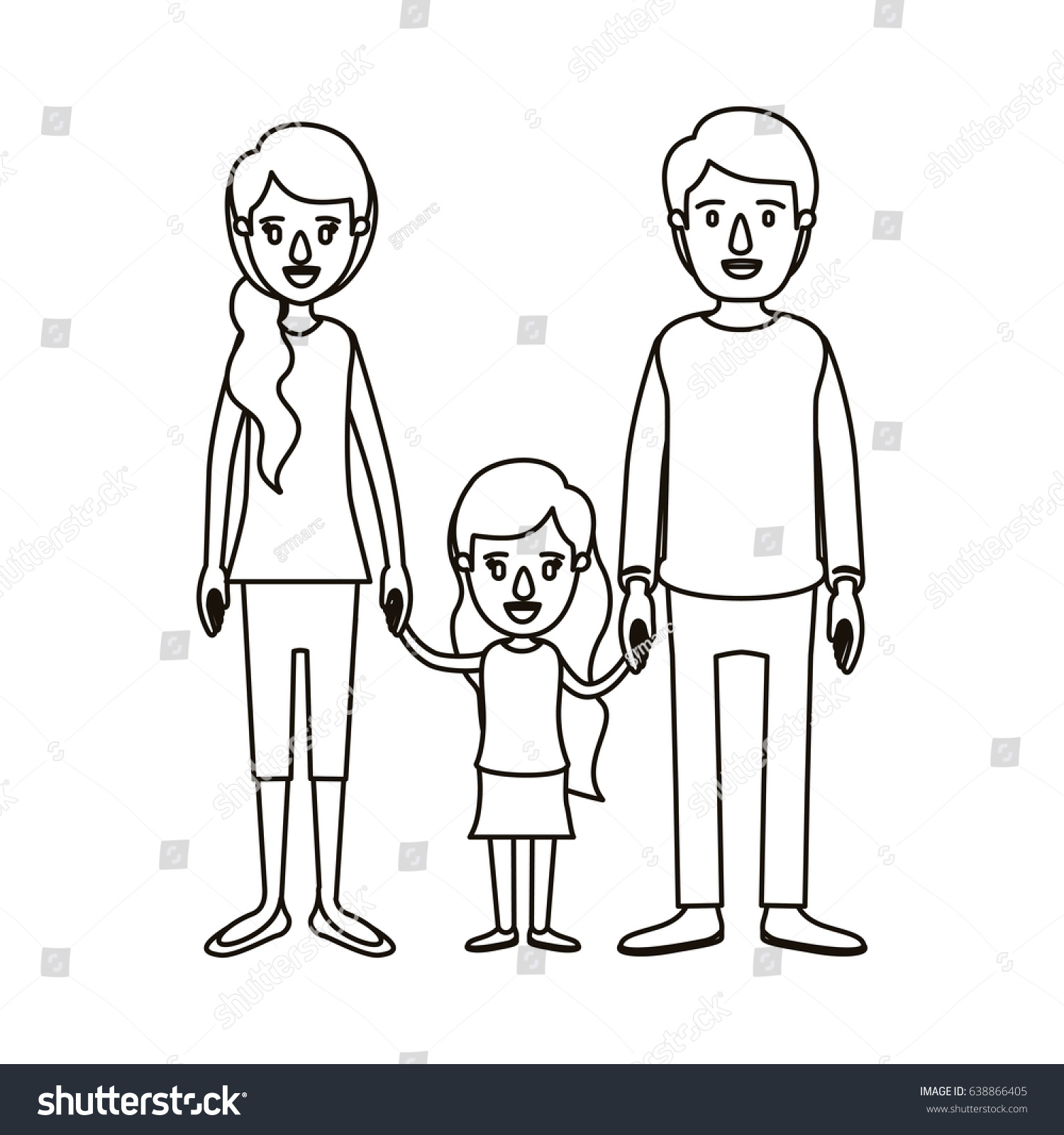 Silhouette Caricature Family Young Father Mom Stock Vector (Royalty ...