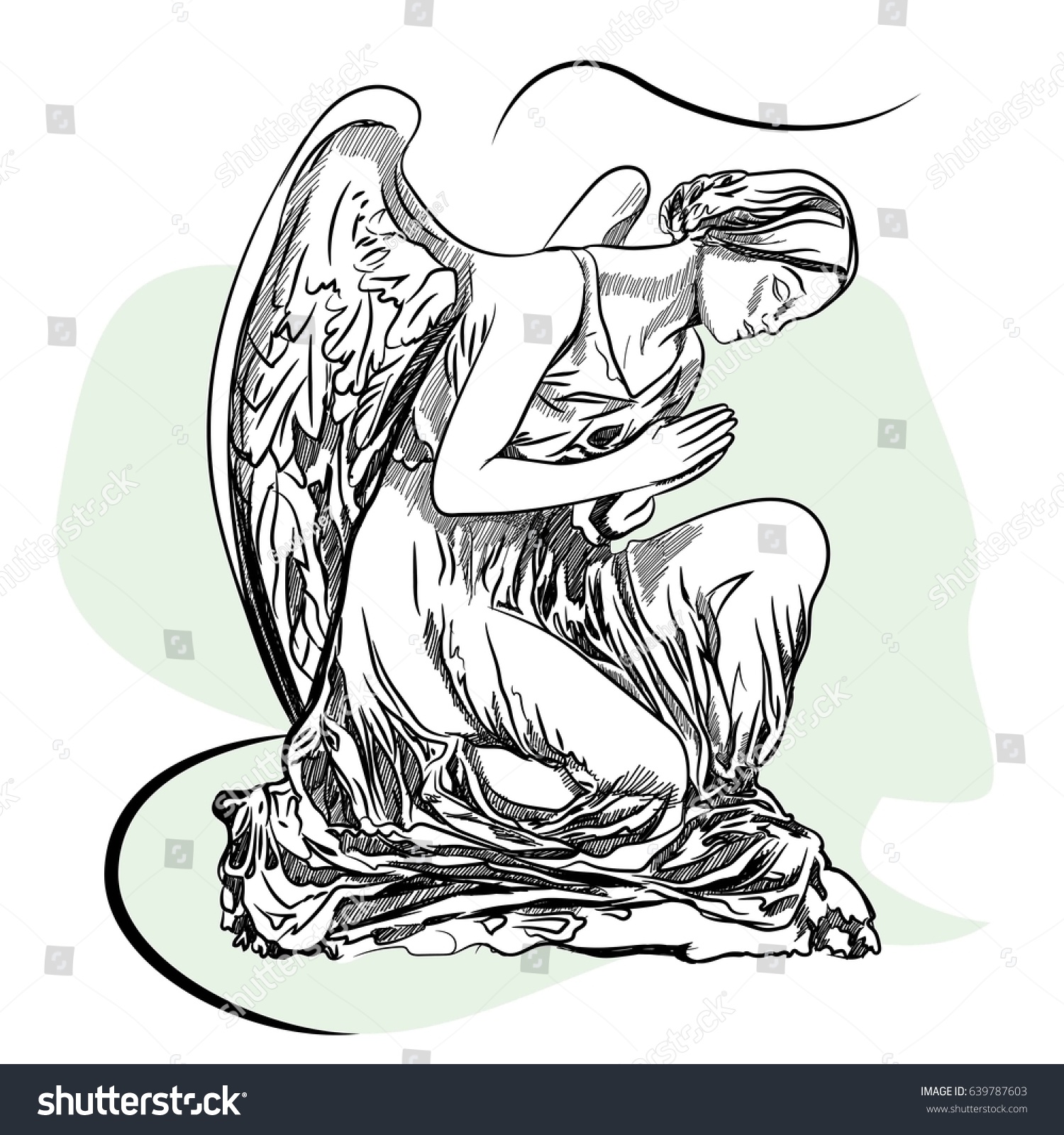 Marble Sculpture Grieving Angel Sketch Stock Vector (Royalty