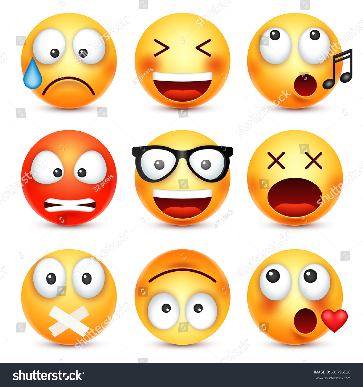 Smileyemoticon Set Yellow Face Emotions Facial Stock Vector (Royalty ...