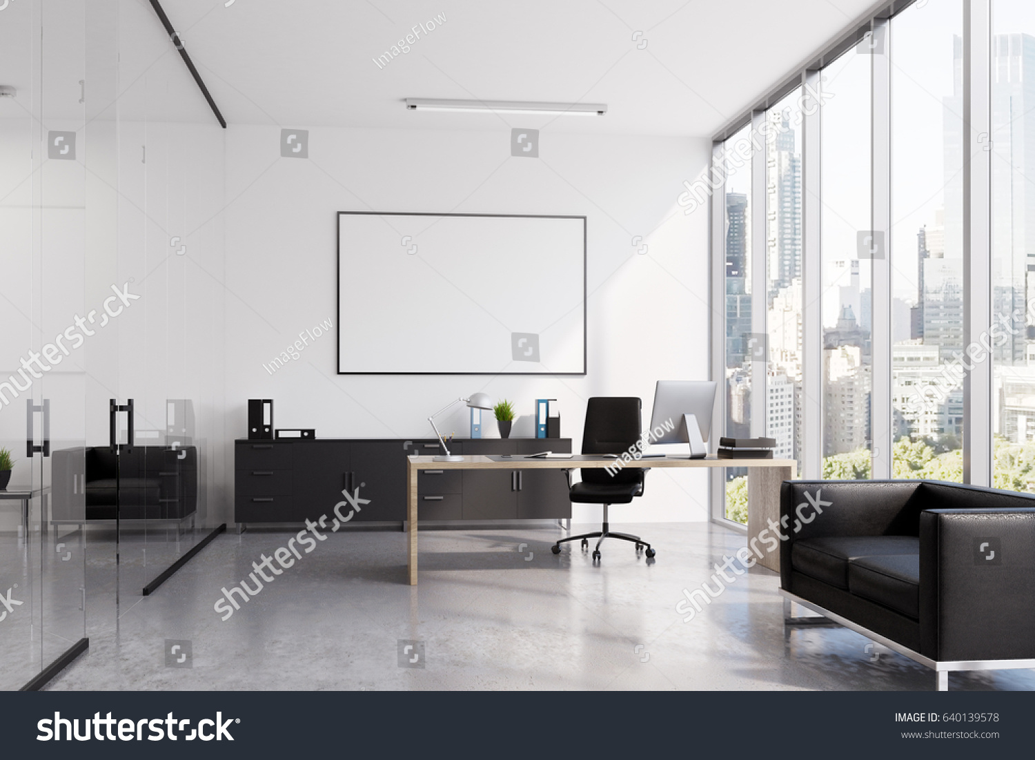 Ceo Office Interior Wooden Table Computer Stock Illustration 640139578 