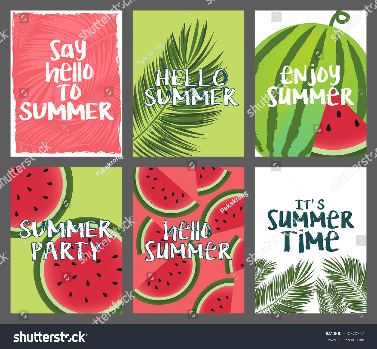 Vector Set Summer Card Watermelon Stock Vector (Royalty Free) 640370362 ...