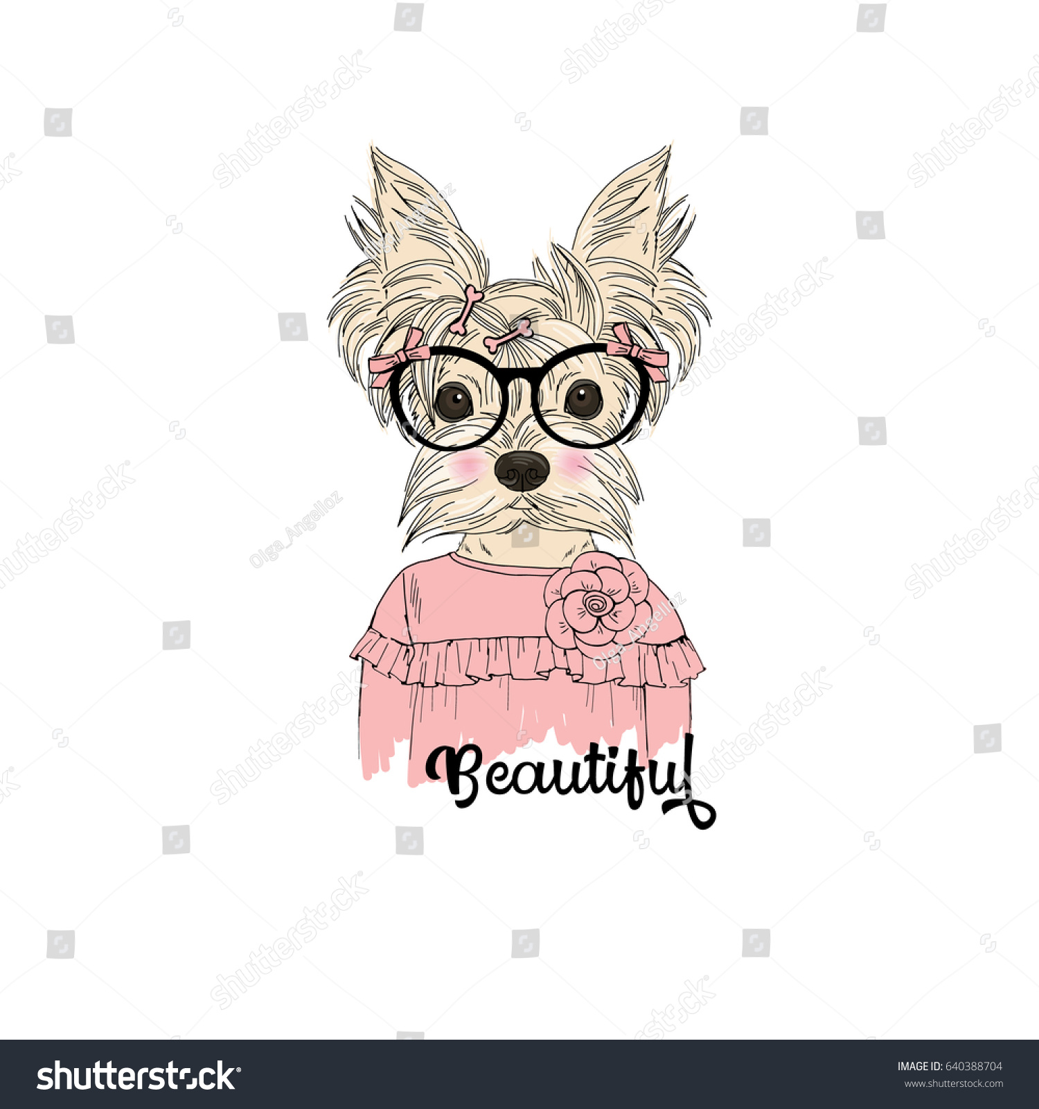 Stock Vector Cute Portrait Of Yorkshire Terrier Hand Drawn Animal Illustration 640388704 