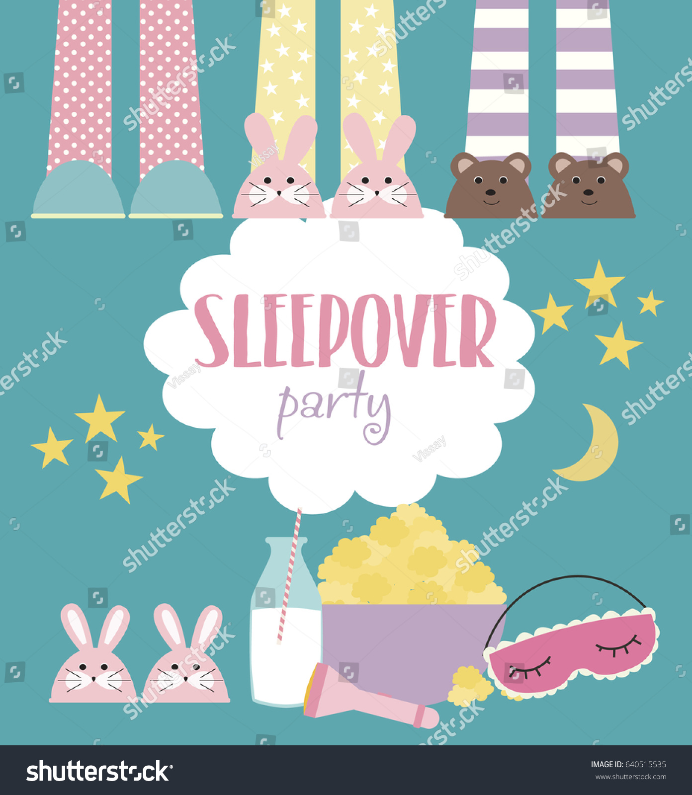 Sleepover Invitation Card Cute Elements Girl Stock Vector (Royalty Free ...