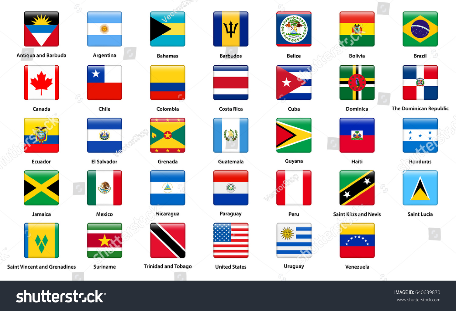 Flags All Countries American Continents Stock Vector (Royalty Free ...