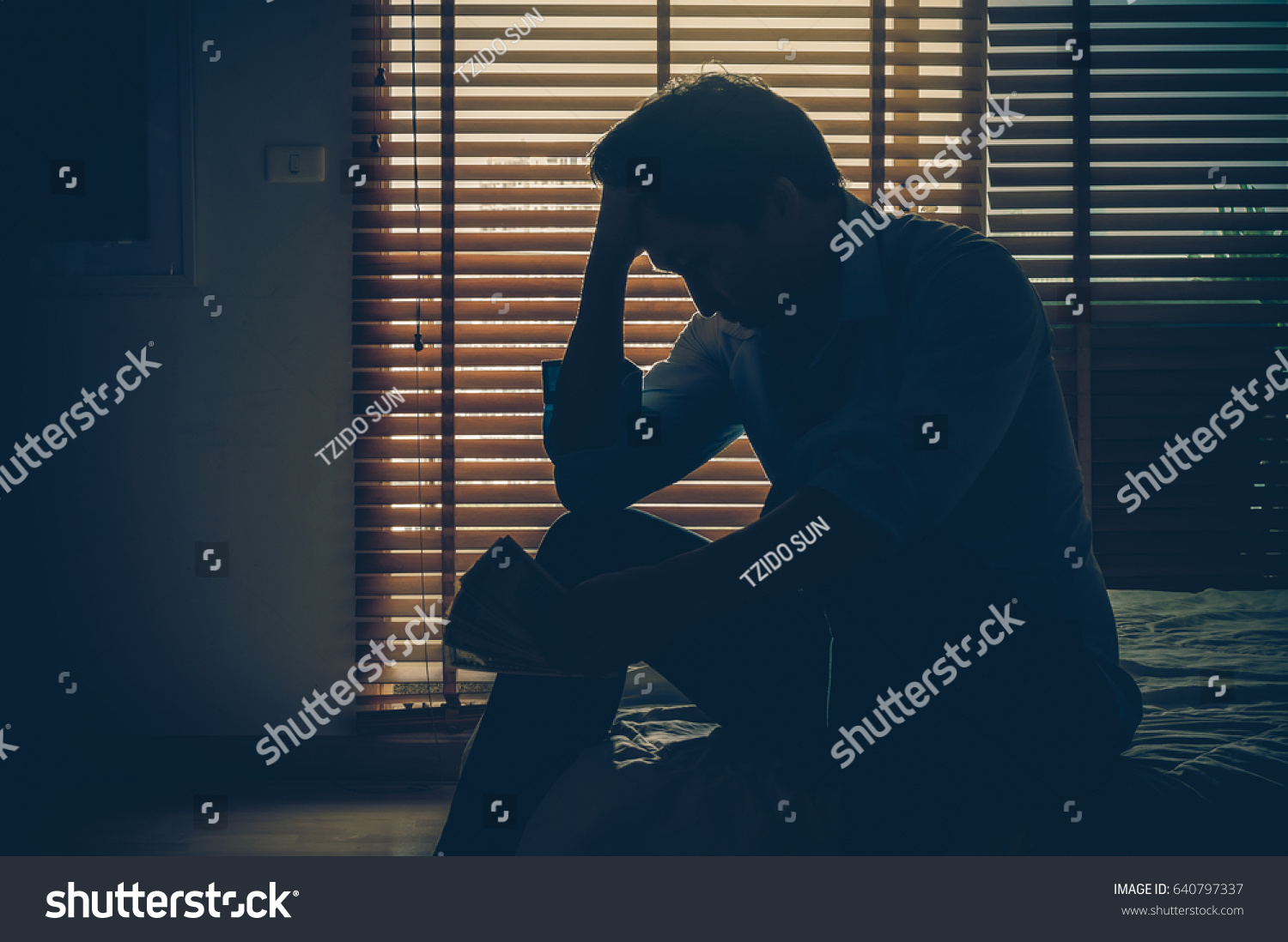 Sad Businessman Sitting Head Hands Thinking Stock Photo 640797337 ...