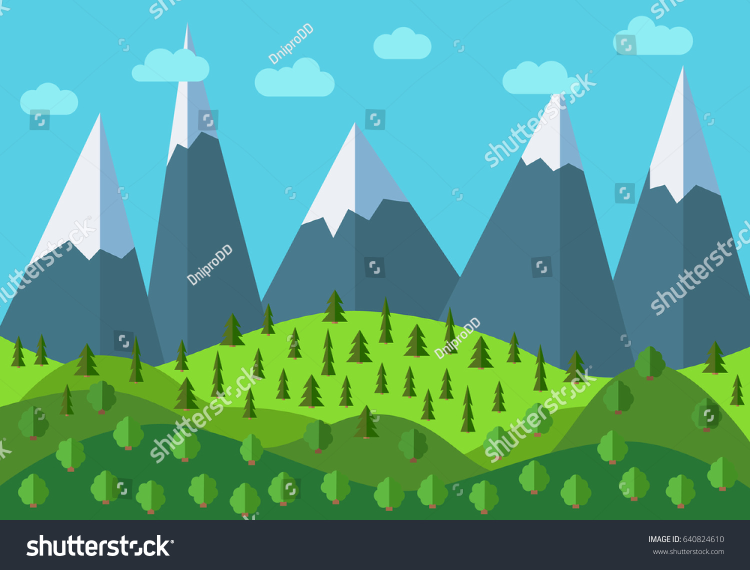 Vector Panoramic Mountain Cartoon Landscape Natural Stock Vector ...