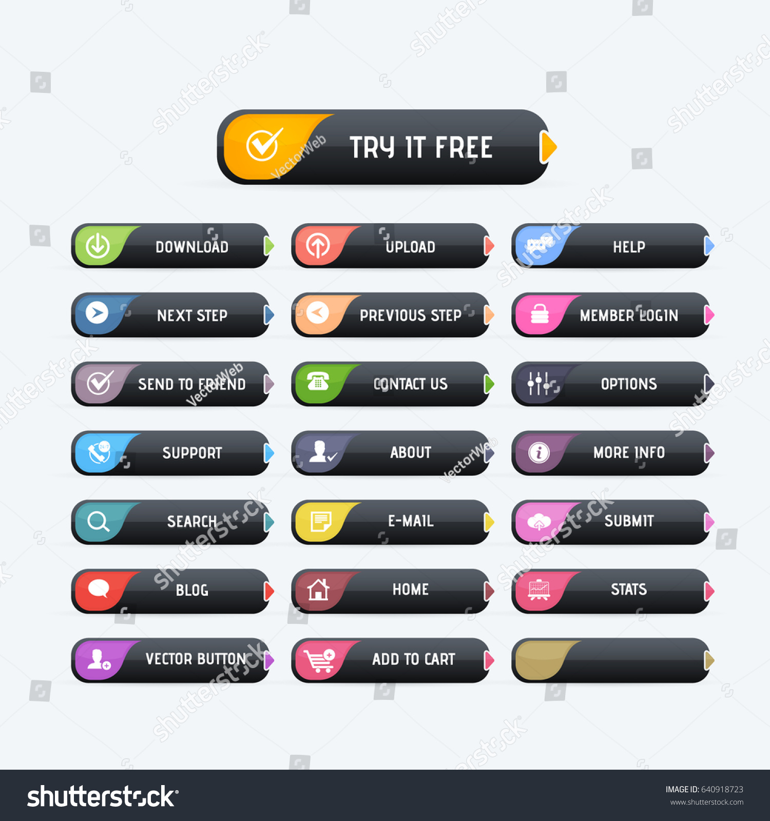 Black Colors Website Buttons Set Vector Stock Vector (Royalty Free ...